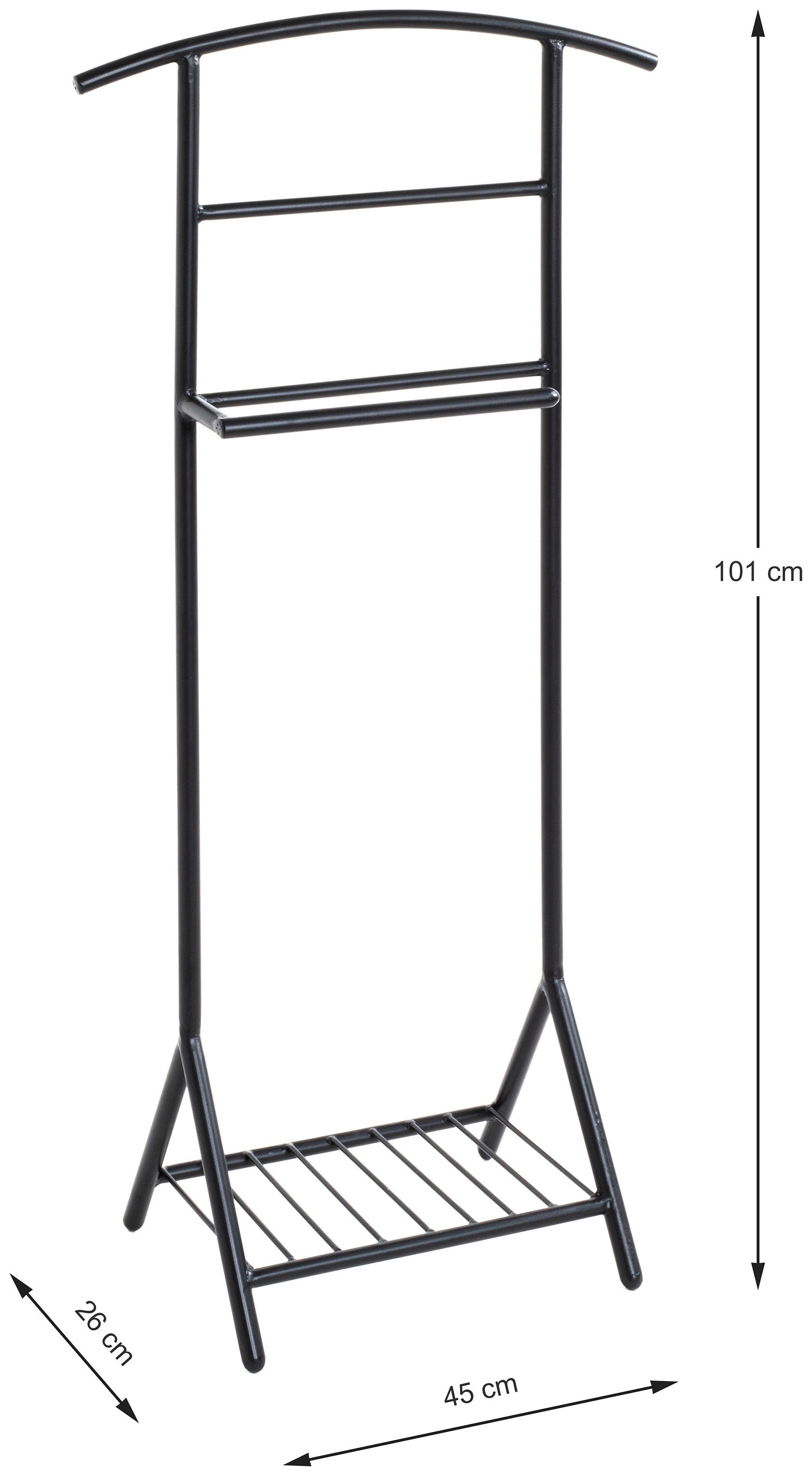 HAKU Herrendiener »Anzugständer, Dressboy, Kleiderboy, Kleiderbutler, Stiller Diener« freiform - aus Metall schwarz -B/T/H 45/26/101 cm