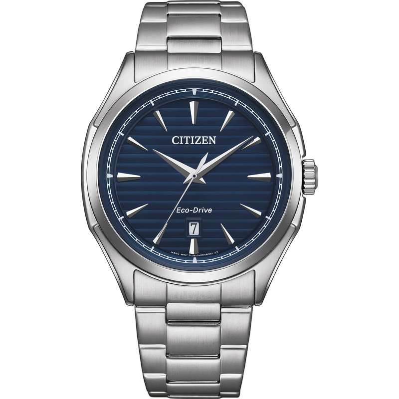 CITIZEN Solaruhr Armbanduhr, Herrenuhr, Datum, Edelstahlarmband silberfarben-dunkelblau Schicke Solaruhr für Herren