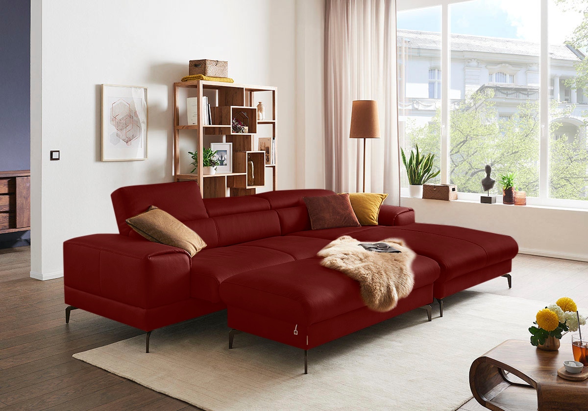 W.SCHILLIG Ecksofa »piedroo, Designsofa mit tollem Sitzkomfort, elegant und bequem, L-Form«, Kopfteilverstellung, wahlweise mit Sitztiefenverstellung, Breite 303cm