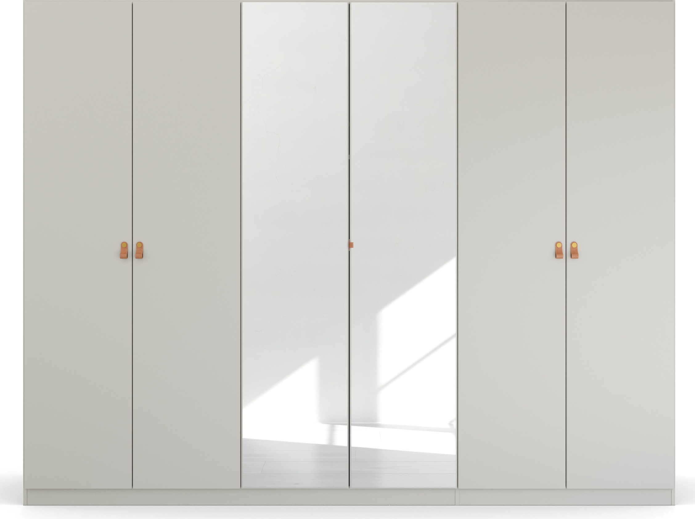 rauch Drehtürenschrank »Homey by Quadra Spin«, mit Grifflaschen aus weichem, cognacbraunem Leder, mit Spiegel