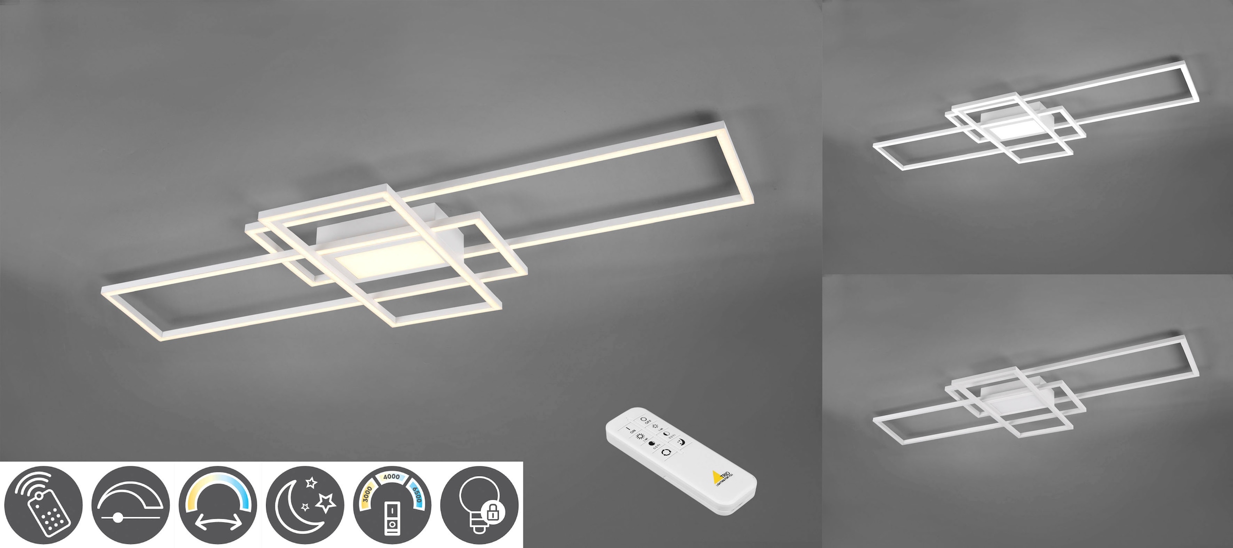 TRIO Leuchten LED Deckenleuchte bestellen 3000 auf Fernbedienung, 6500K dimmbar, inkl. Raten »MILA«, - Deckenlampe