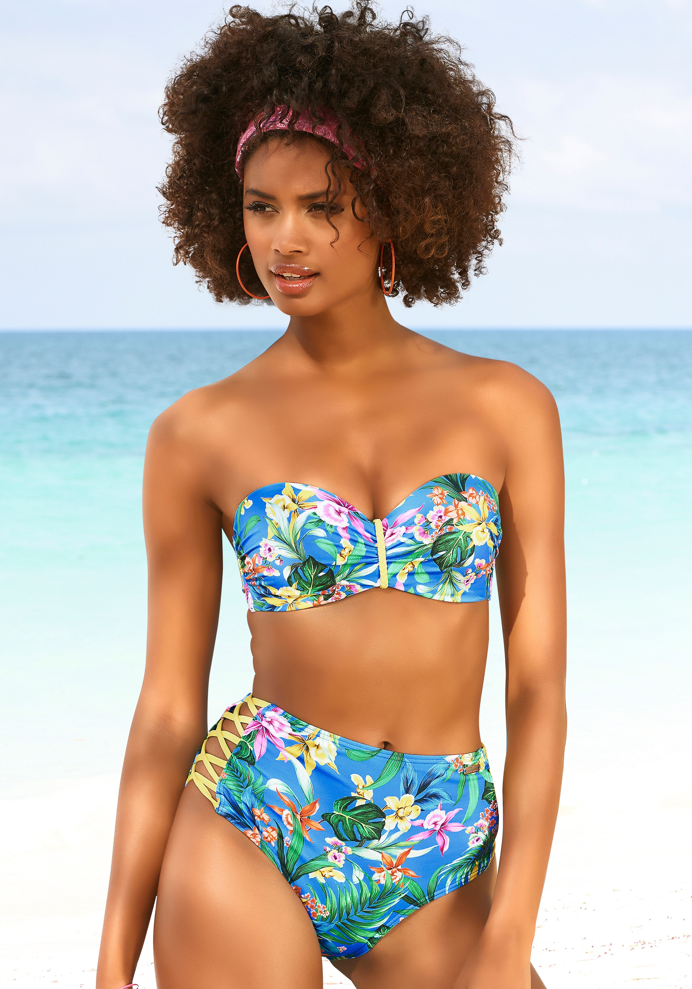 »Hanni«, Print Venice Details mit bestellen Bügel-Bandeau-Bikini-Top tropischem Beach und gelben