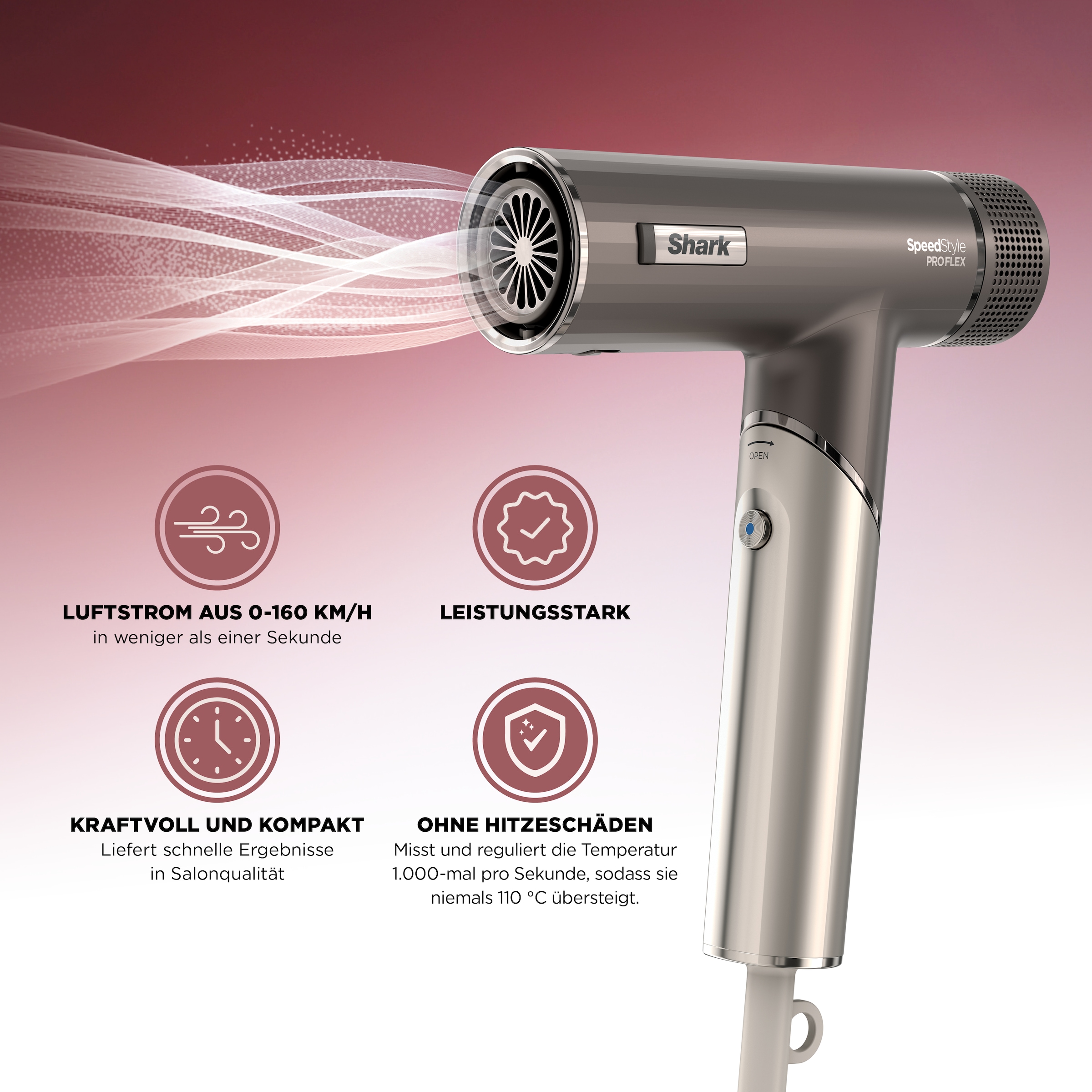 Shark Haartrockner »SpeedStyle Pro HD542EU«, 1700 W, 4 Aufsätze, für alle Haartypen mit4 Styling-Aufsätze und Scalp Shield-Modus