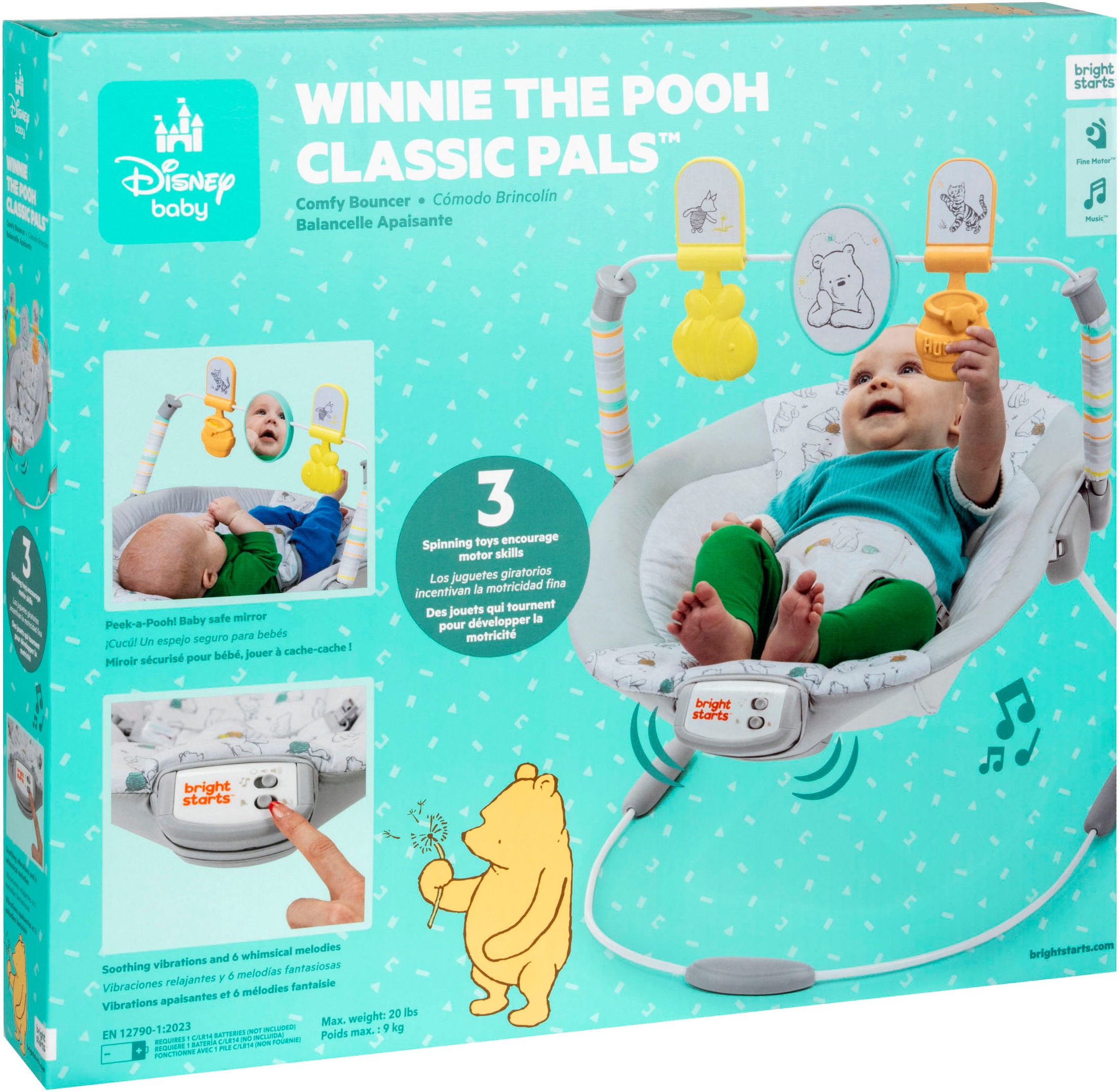 Bright Starts Babywippe »Disney Winnie the Pooh Classic Pals Vibrating Bouncer«, bis 9 kg, mit Sound-Effekt