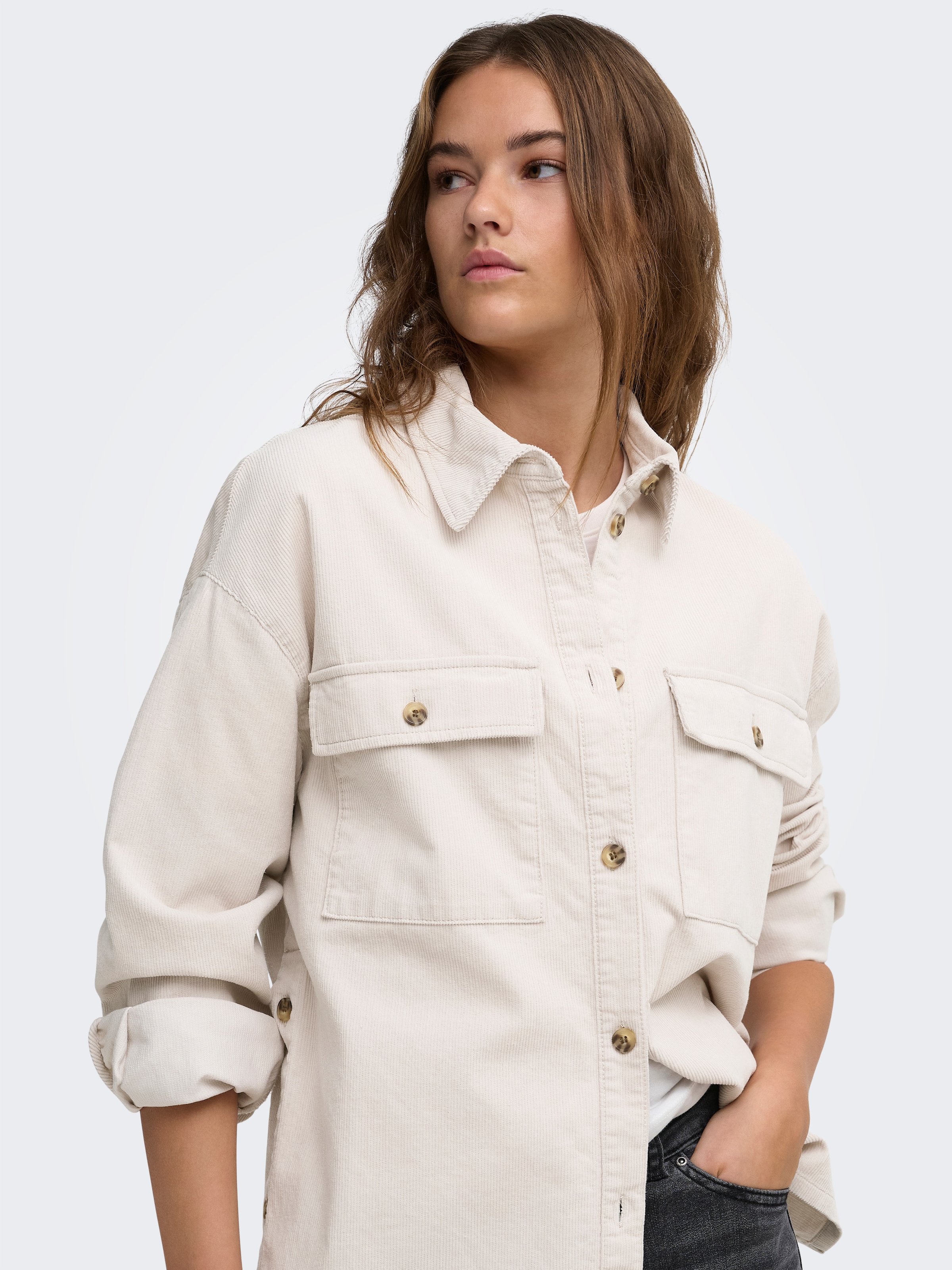ONLY Hemdbluse »ONLMOXIE L/S CORD SLIT SHACKET CC PNT« Baumwolle, Feincord, oversize