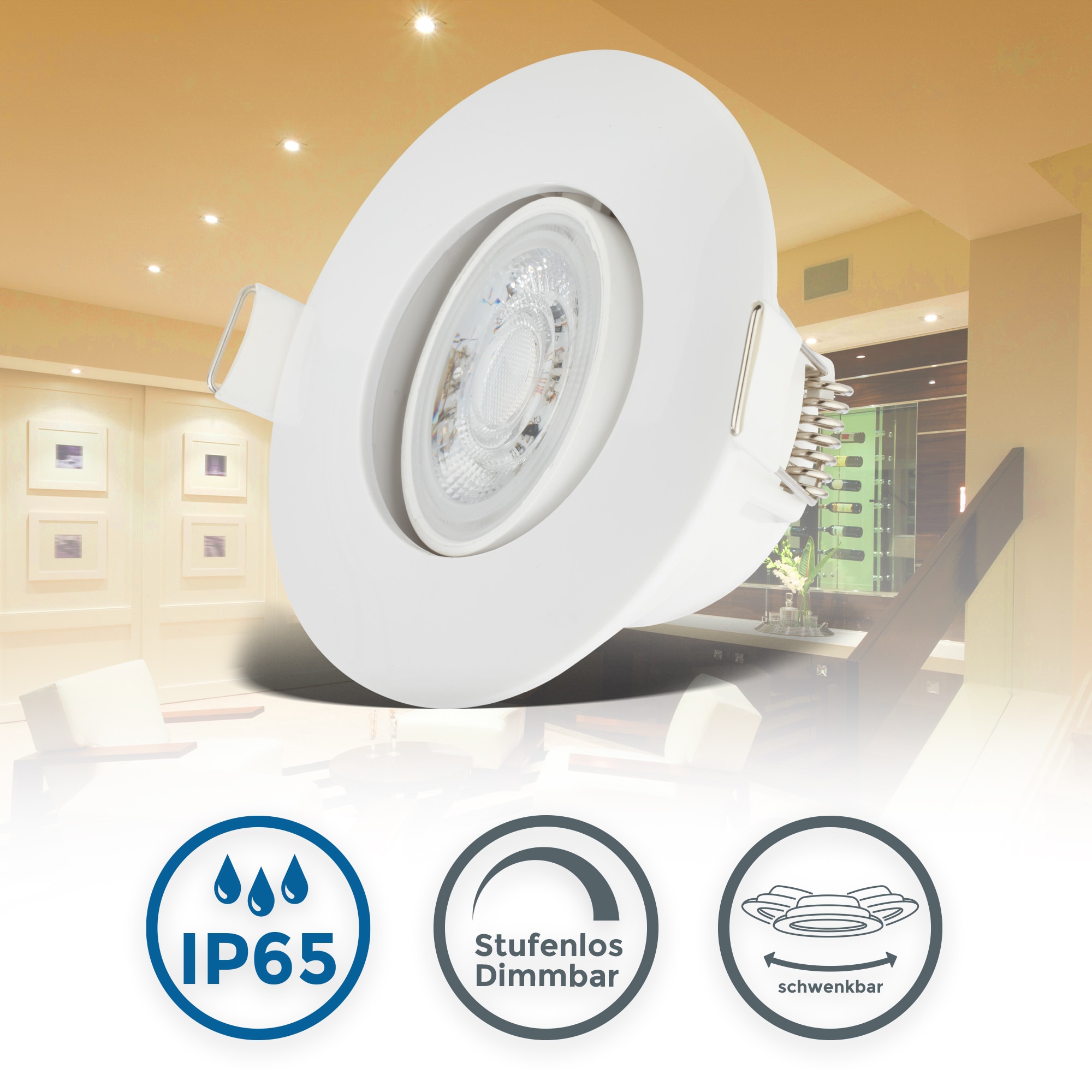 B.K.Licht LED Einbauleuchte »5er Set Bad Einbaustrahler, IP65, Dimmbare Deckenspots«, 1 flammig, Leuchtmittel LED-Modul | LED fest integriert, 3.000K, 480Lm, 4,9W, Kunststoff, 9 x 4,2 cm
