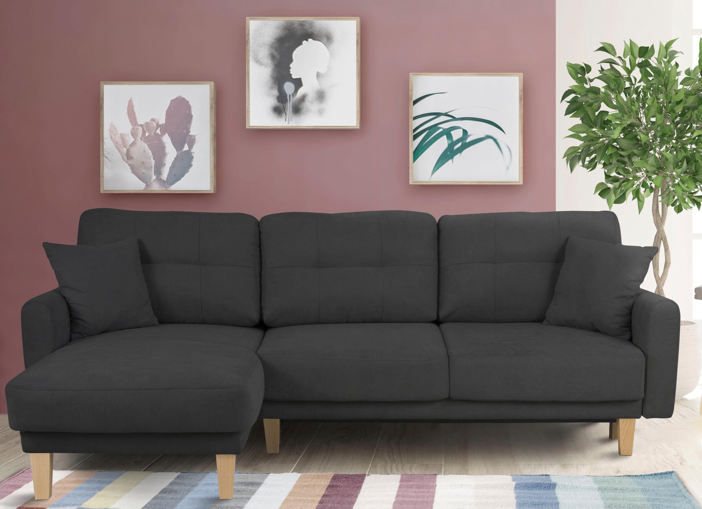 Home affaire Ecksofa »TRIPLO optionale Schlafsofa mit Bettkasten, Maße B/T/H: 234/164/89 cm«, L-Form wahlweise mit Bettfunktion - Liegefläche 132x210 cm