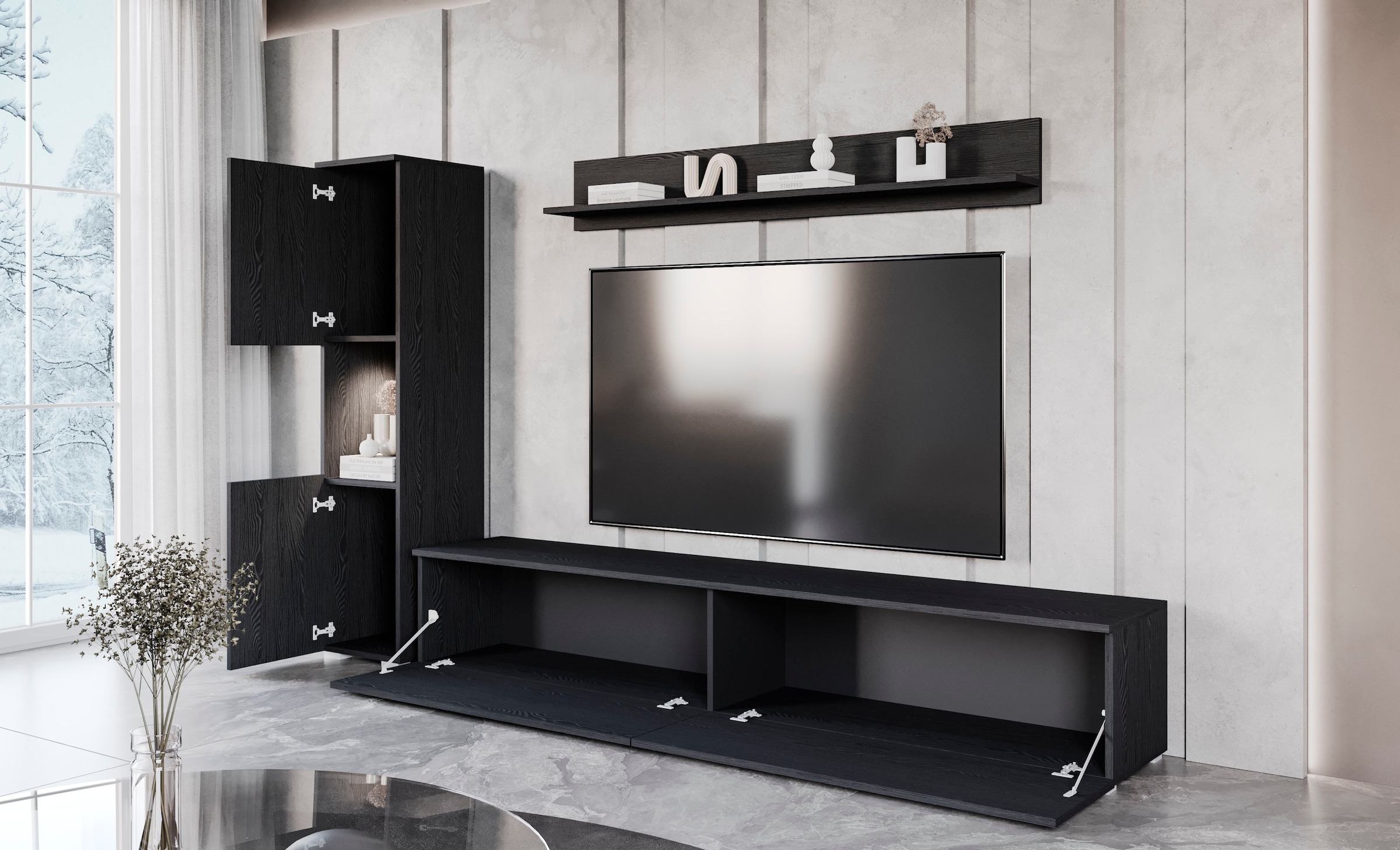 INOSIGN Wohnwand »PARIS«, (Komplett-Set, 3 St.), TV-Wand 220cm breite, grifflose Design, stehend und hängend montierbar