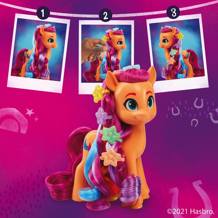 Hasbro Spielfigur »My Little Pony, A New Generation - Regenbogenmähne Sunny Starscout«, mit langen, pinkfarbenen Haaren und Sternschnuppen-Schönheitsfleck