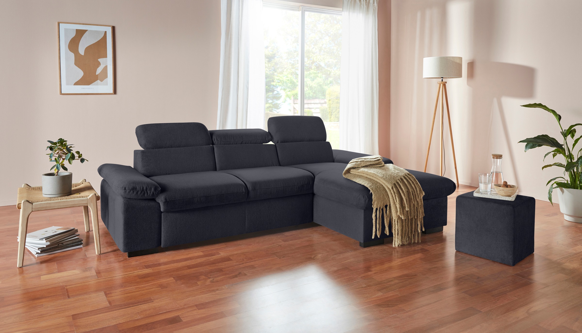 COTTA Ecksofa »Lola L-Form«, (Set, mit Hocker), mit Hocker & Kopfteilfunktion, wahlw. Bett- und Armteilfunktion