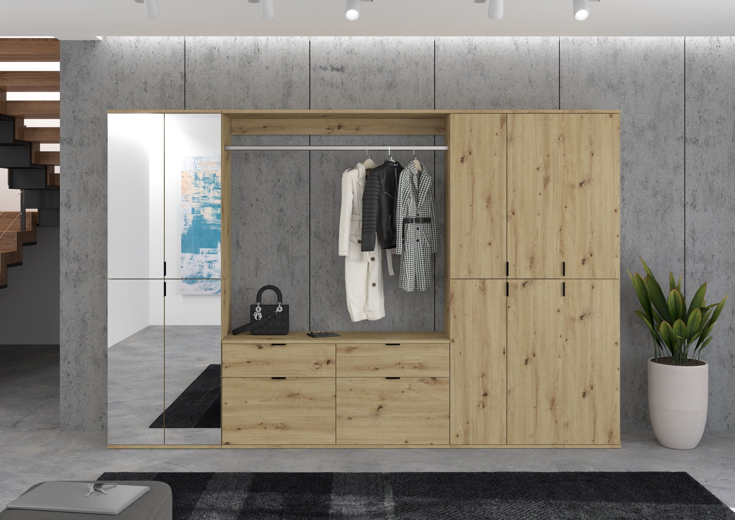 INOSIGN Garderoben-Set »Trondheim, Breite 273 cm, 6-teilig, bestehend aus:«, (Set, 5 St.), 3x Garderobenschrank, 1 Kommode, 1 Garderobenstange, 1 Ablageboden