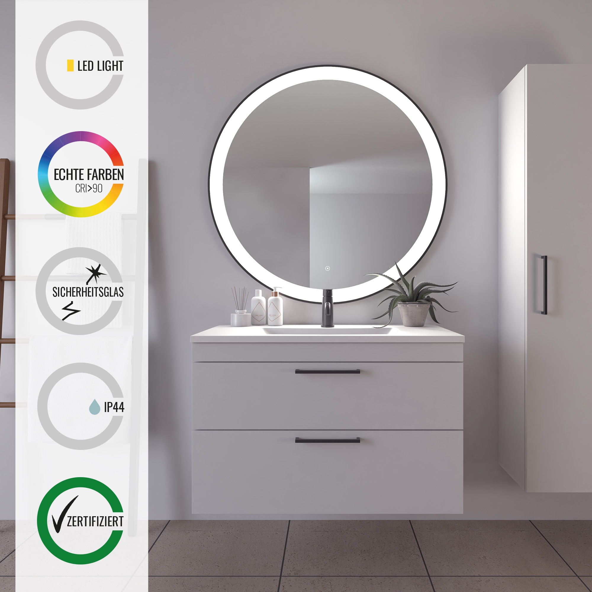 Loevschall Badspiegel »Libra Rund, Badzimmerspiegel mit LED Beleuchtung« To günstig online kaufen