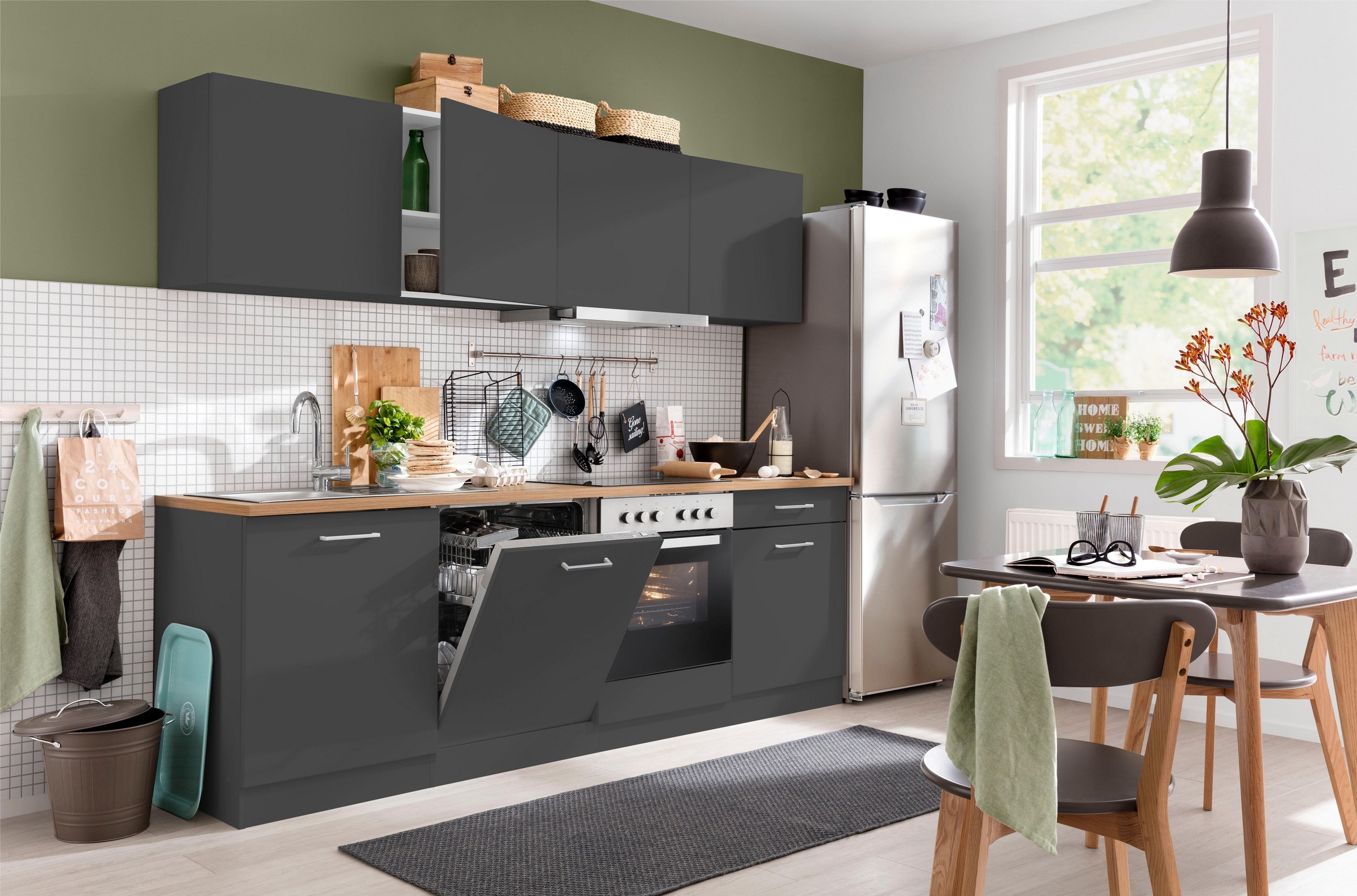 KOCHSTATION Küchenzeile »KS-Kehl«, mit E-Geräten, Breite 240 cm, inkl. Geschirrspülmaschine