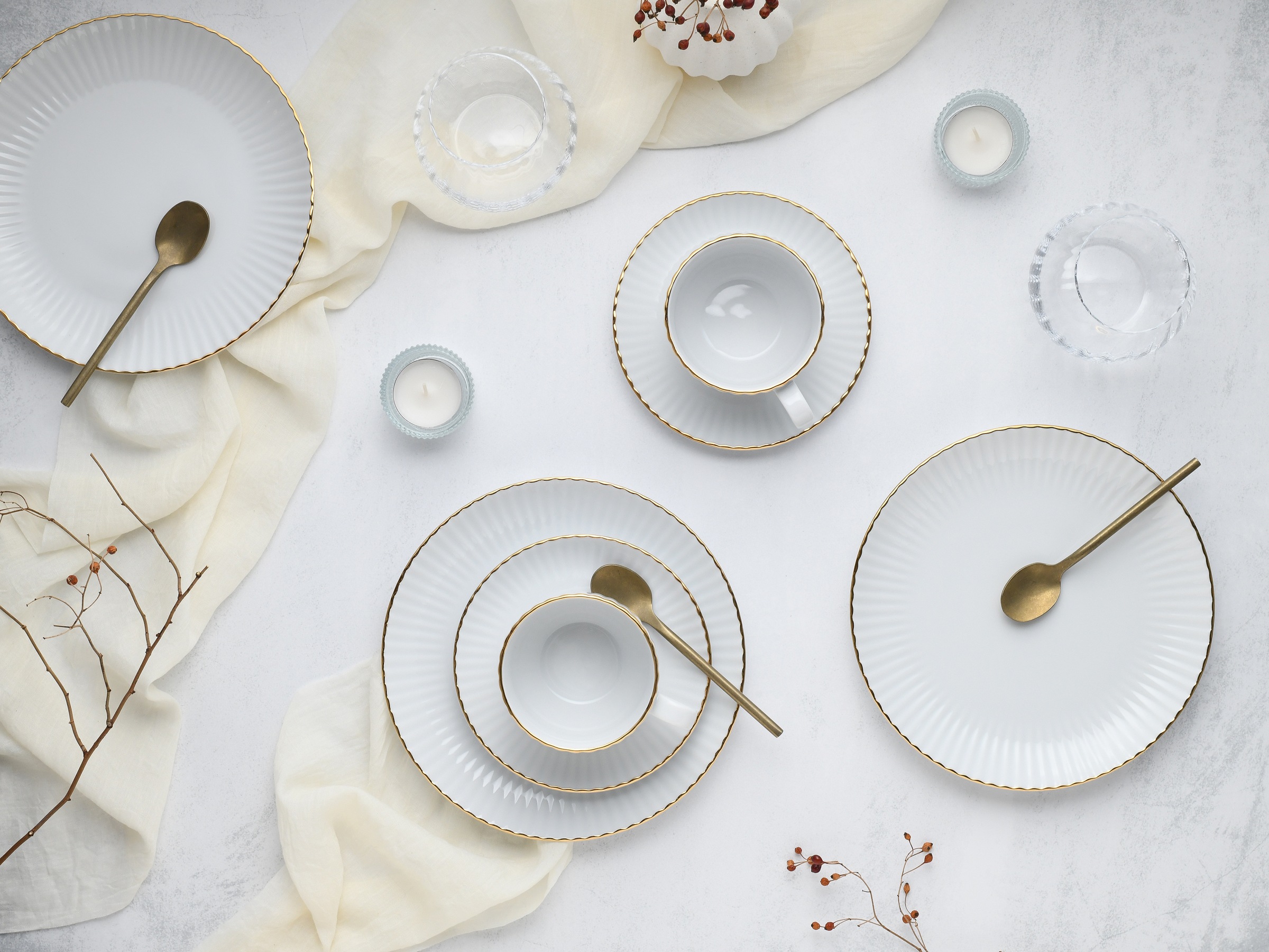 my home Kaffeeservice »Geschirr-Set, Service Elisetta«, (Set, 18 tlg.), Goldband, Made in Europe, 18 Teile, für 6 Personen