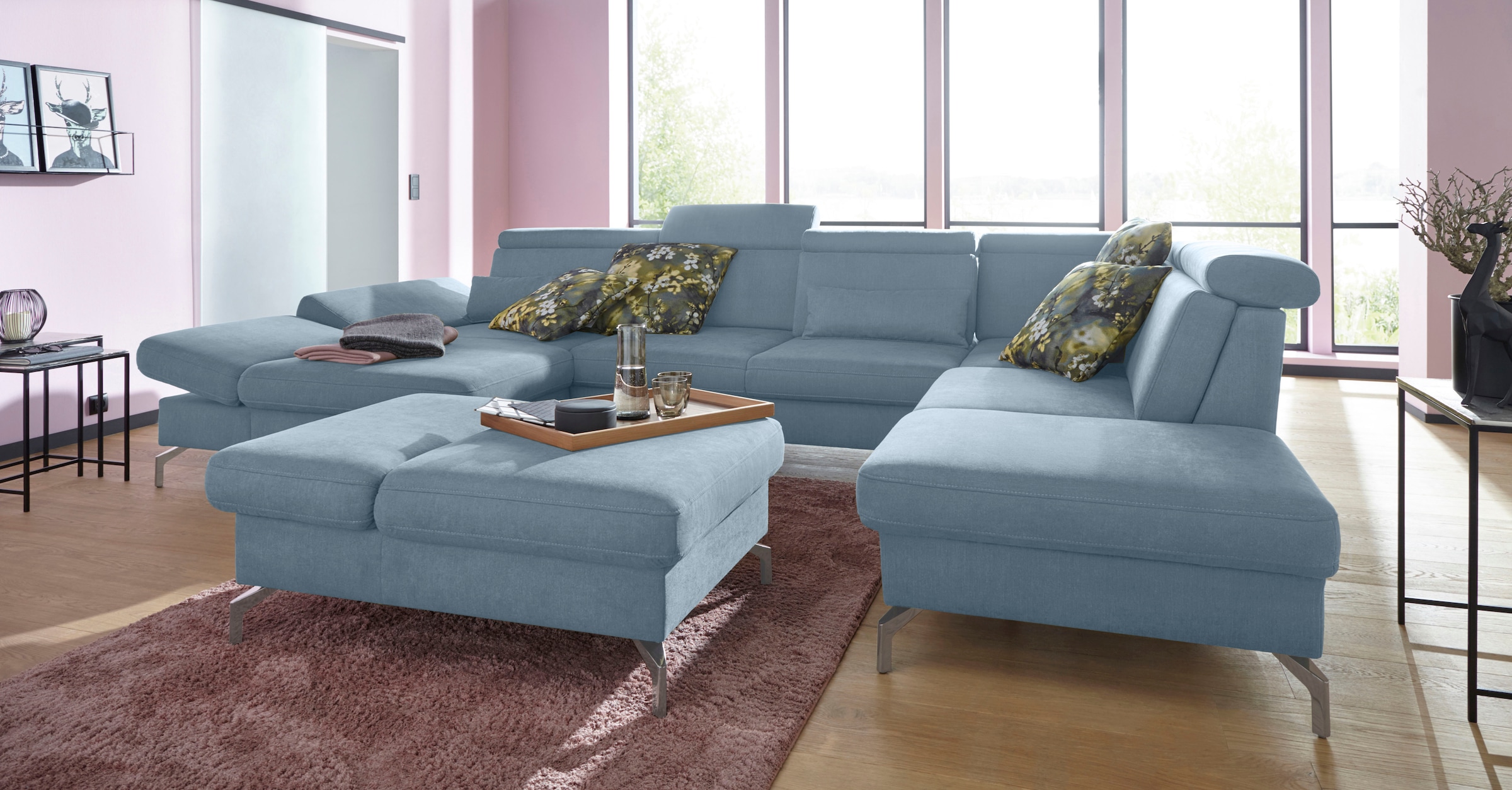 sit&more Wohnlandschaft »Brisbane U-Form«, Fußhöhe 15 cm, inklusive Sitztiefen-, Armteil- und Kopfteilverstellung