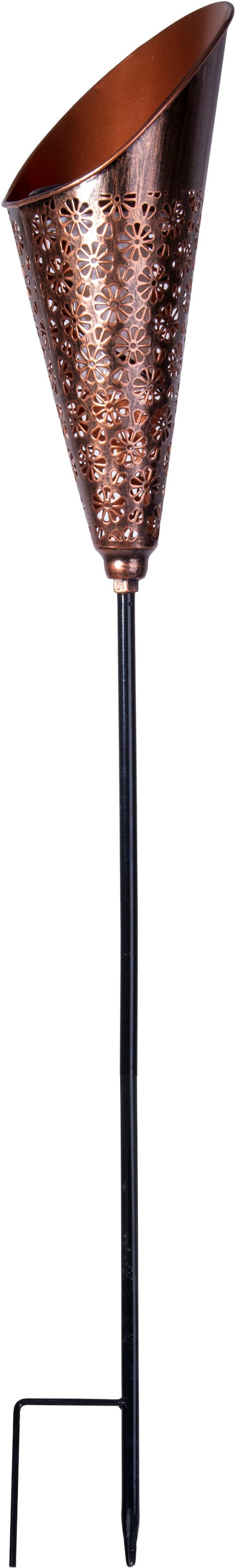 näve LED Solarleuchte »Torch«, 1 flammig, Flammeneffekt, kupferfarben, Trichterform, Blumenornamente, H:96cm