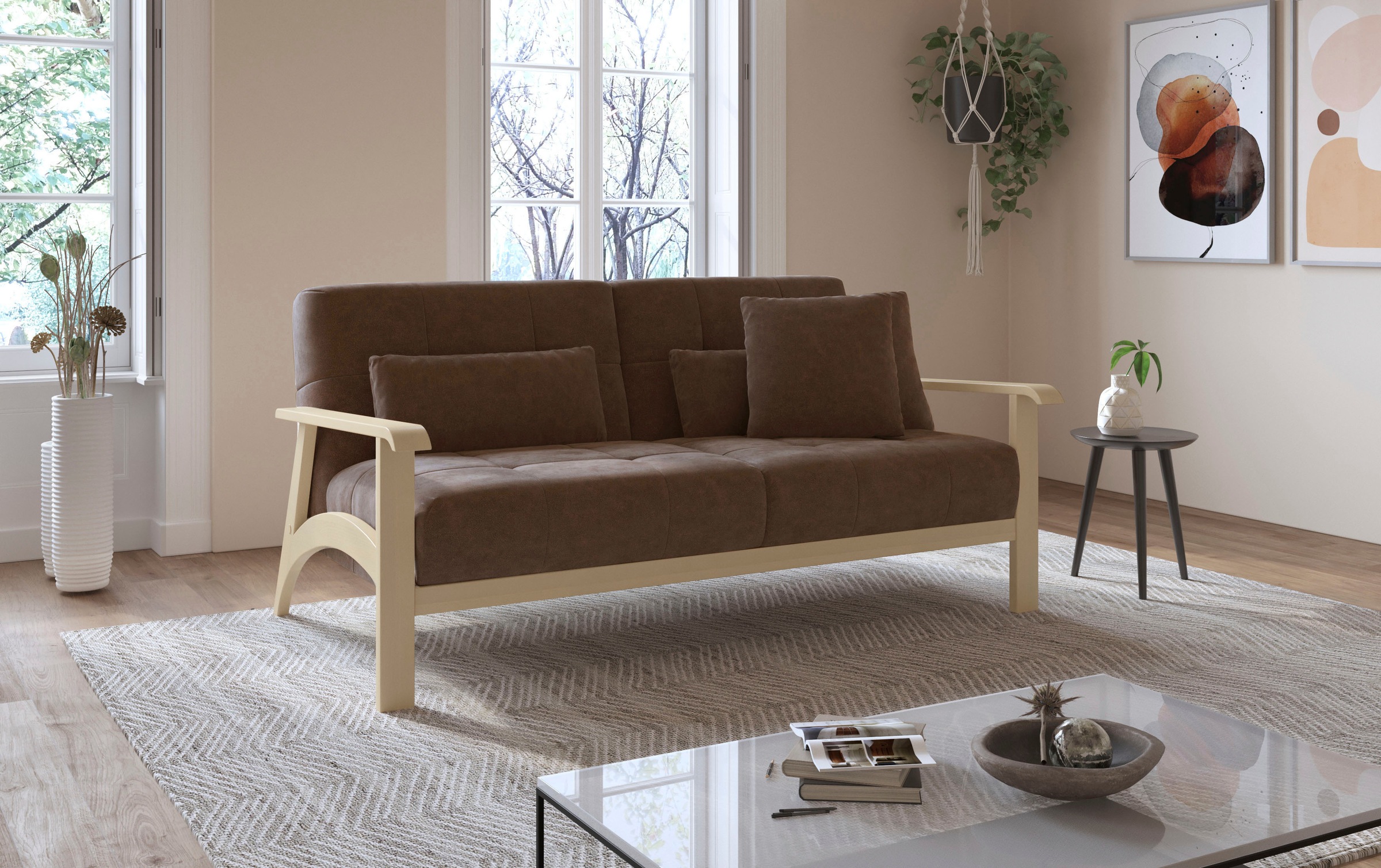 sit&more 2,5-Sitzer »Billund«, Armlehnen aus Buchenholz in natur, verschiedene Bezüge und Farben