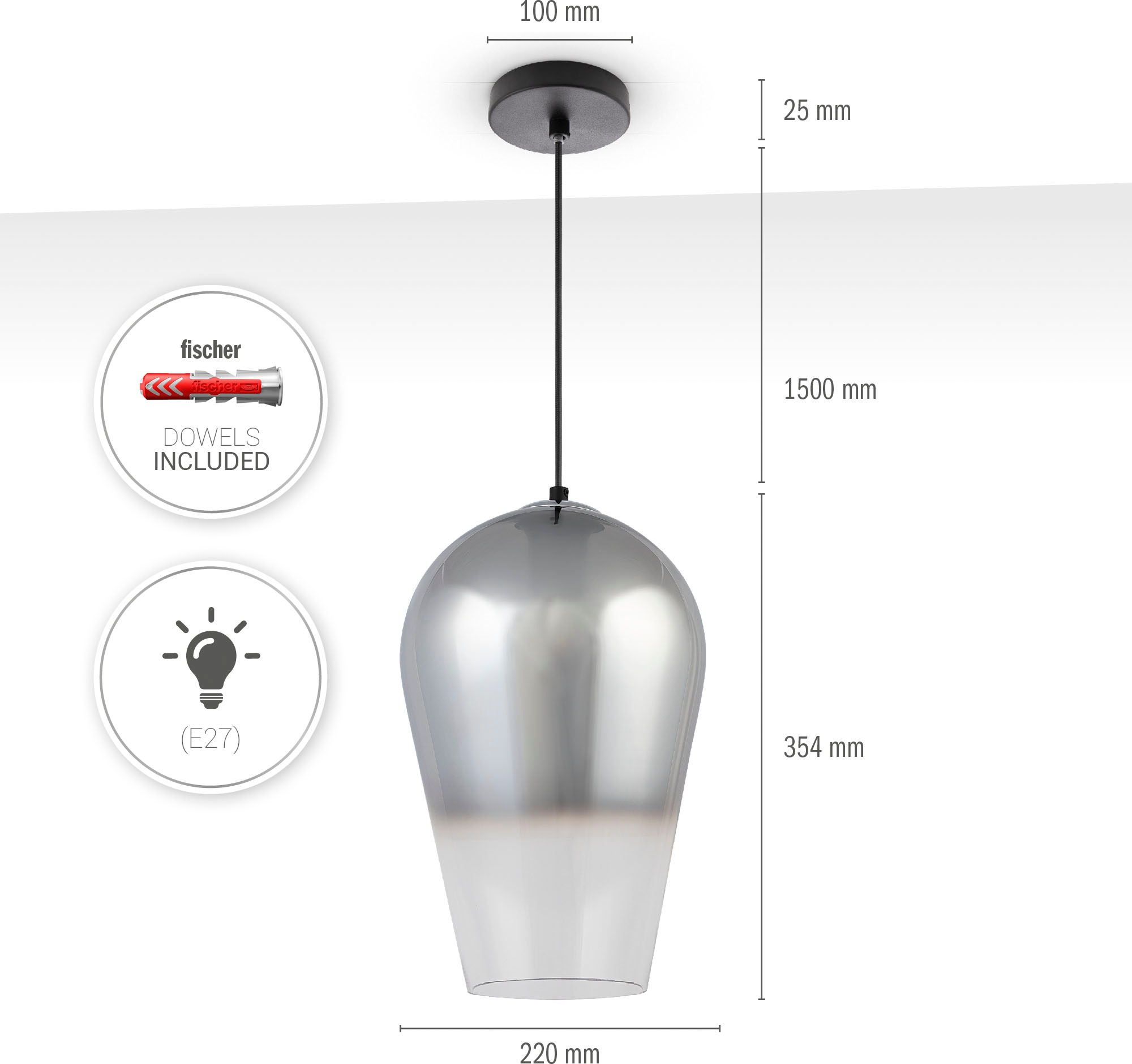 Paco Home Pendelleuchte »DALIA«, Leuchtmittel E27 | ohne Leuchtmittel, Esstisch Glas Lampenschirm Hängeleuchte Wohnzimmer Modern E27
