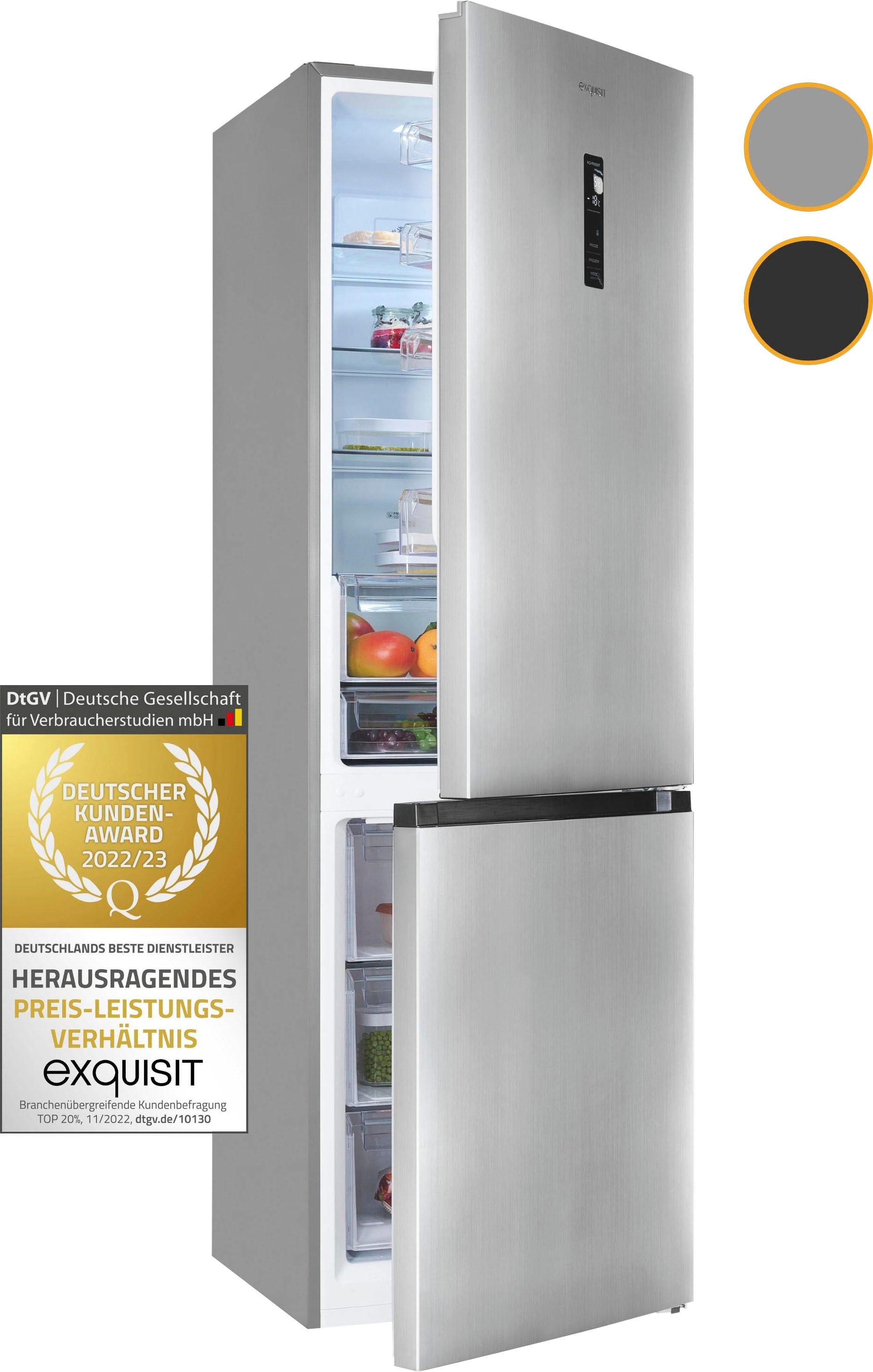 exquisit Kühl-/Gefrierkombination »KGC350-105-NF-040C«, Energieeffizienzklasse C, 347 L Volumen, Total NoFrost, Display