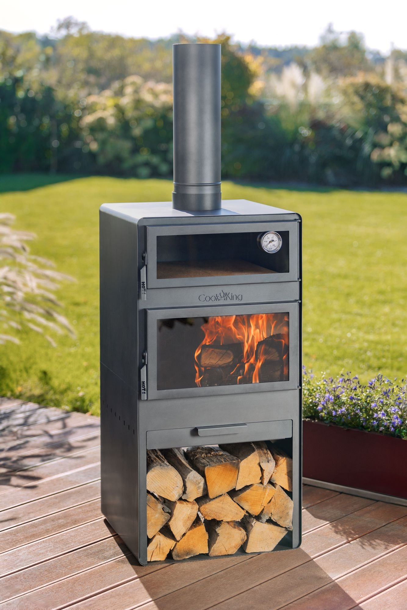 CookKing Grillkamin »Terrassenofen Vento Plus«, inkl. Pizzaofen, Stahl, 50x50x150 cm