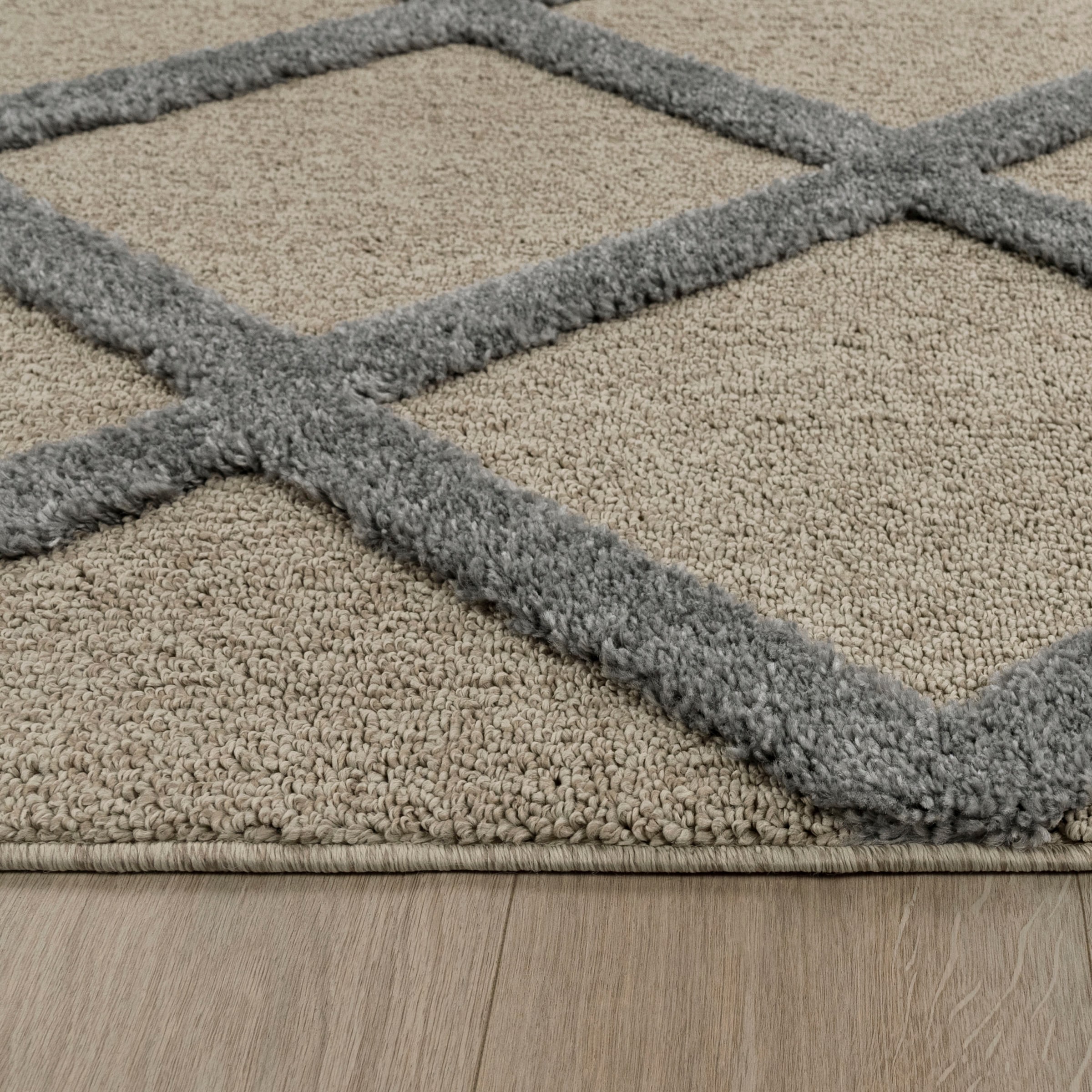 Paco Home Hochflor-Teppich »Genua 745«, rechteckig, 34 mm Höhe, Uni-Farben, Hoch-Tief Effekt, modernes Design, Rauten, weicher Flor