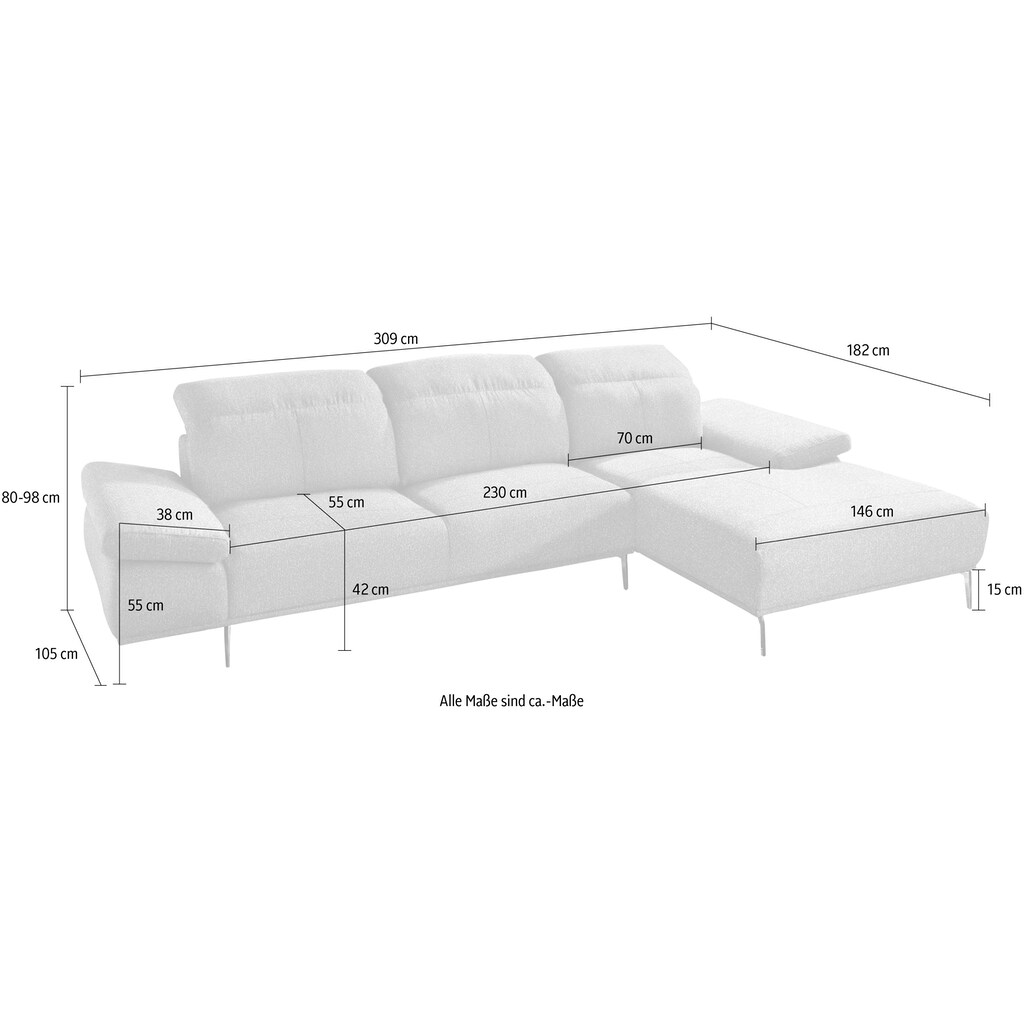 W.SCHILLIG Ecksofa »levi«, inklusive Kopfstützenverstellung & Seitenteilverstellung, Breite 309cm