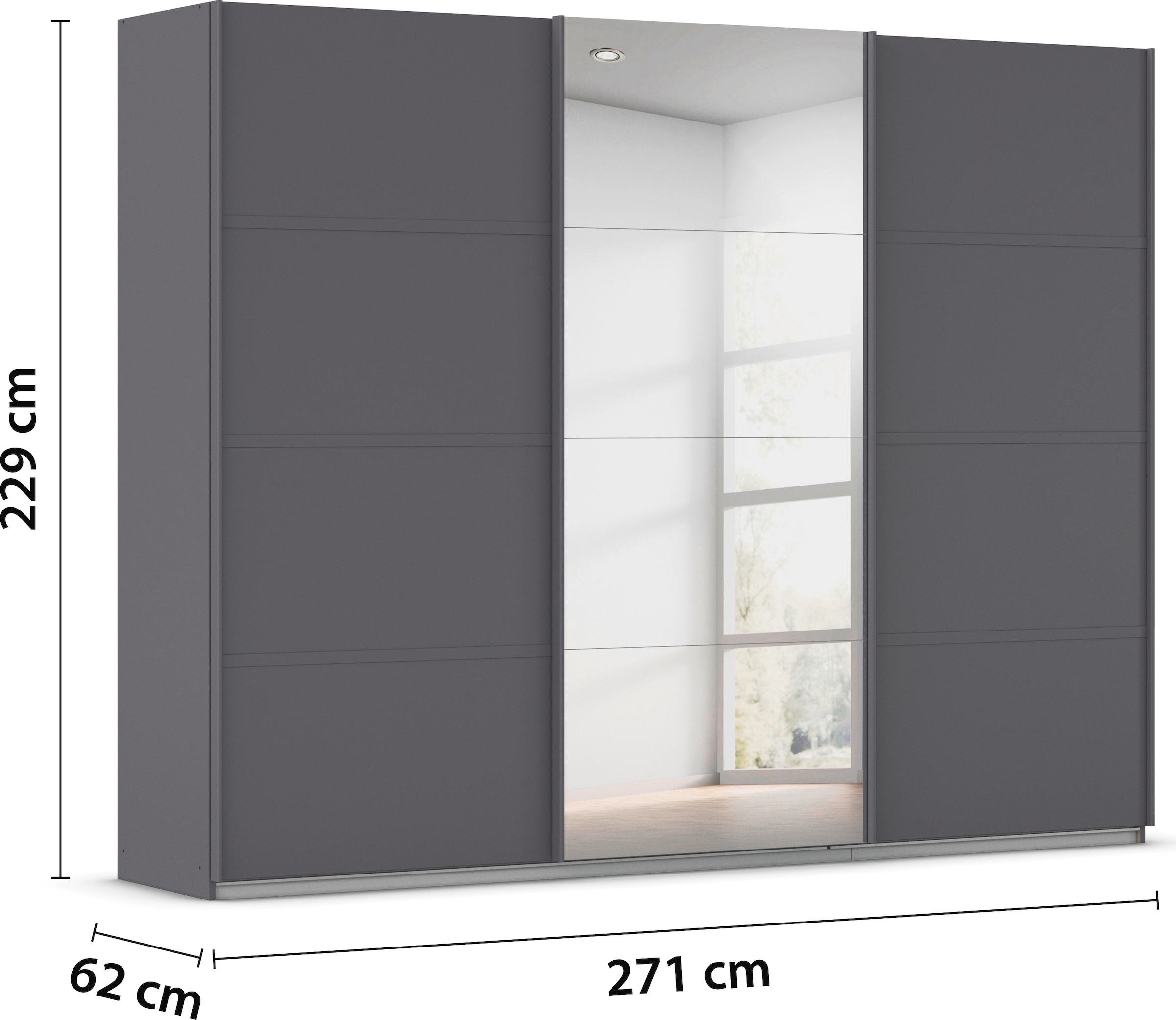 rauch Kleiderschrank »Schwebetürenschrank OTTO´s Choice Garderobe Schrank TOP ANGEBOT Avola«, (in 3 verschiedenen Ausstattungen BASIC/CLASSIC/PREMIUM inkl. Spiegel), mit eleganten Zierleisten in Chrom, Schwarz oder Weiß MADE IN GERMANY