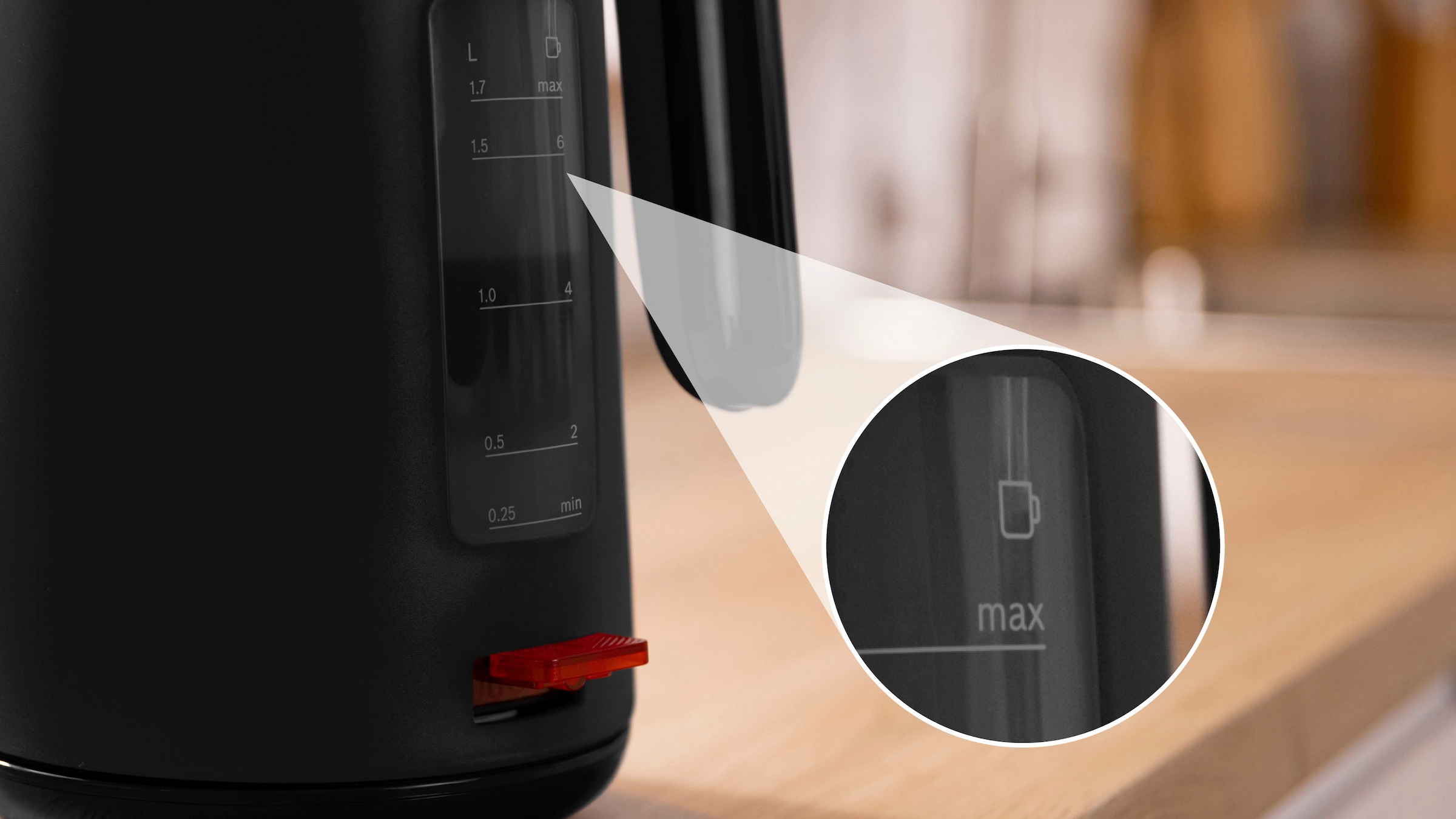 BOSCH Wasserkocher »MyMoment TWK2M163, Abschaltautomatik, Überhitzungschutz, Tassenanzeige«, 1,7 l, 2400 W, Stiftung Warentest Testsieger (2,2) Ausgabe 03/2025, schwarz matt