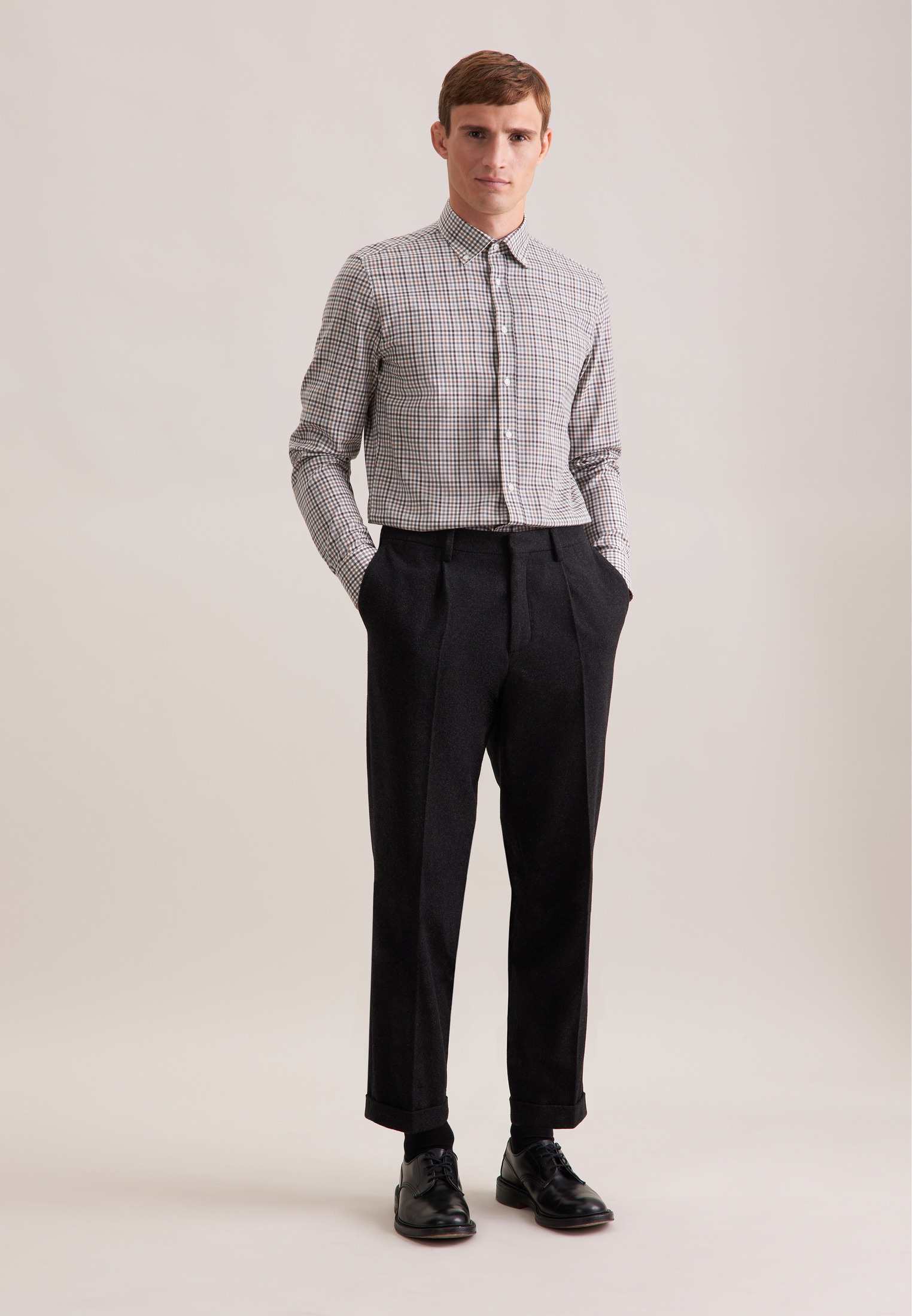 seidensticker Flanellhemd »Schwarze Rose«, Slim 1/1 Button-Down-Kragen Karo