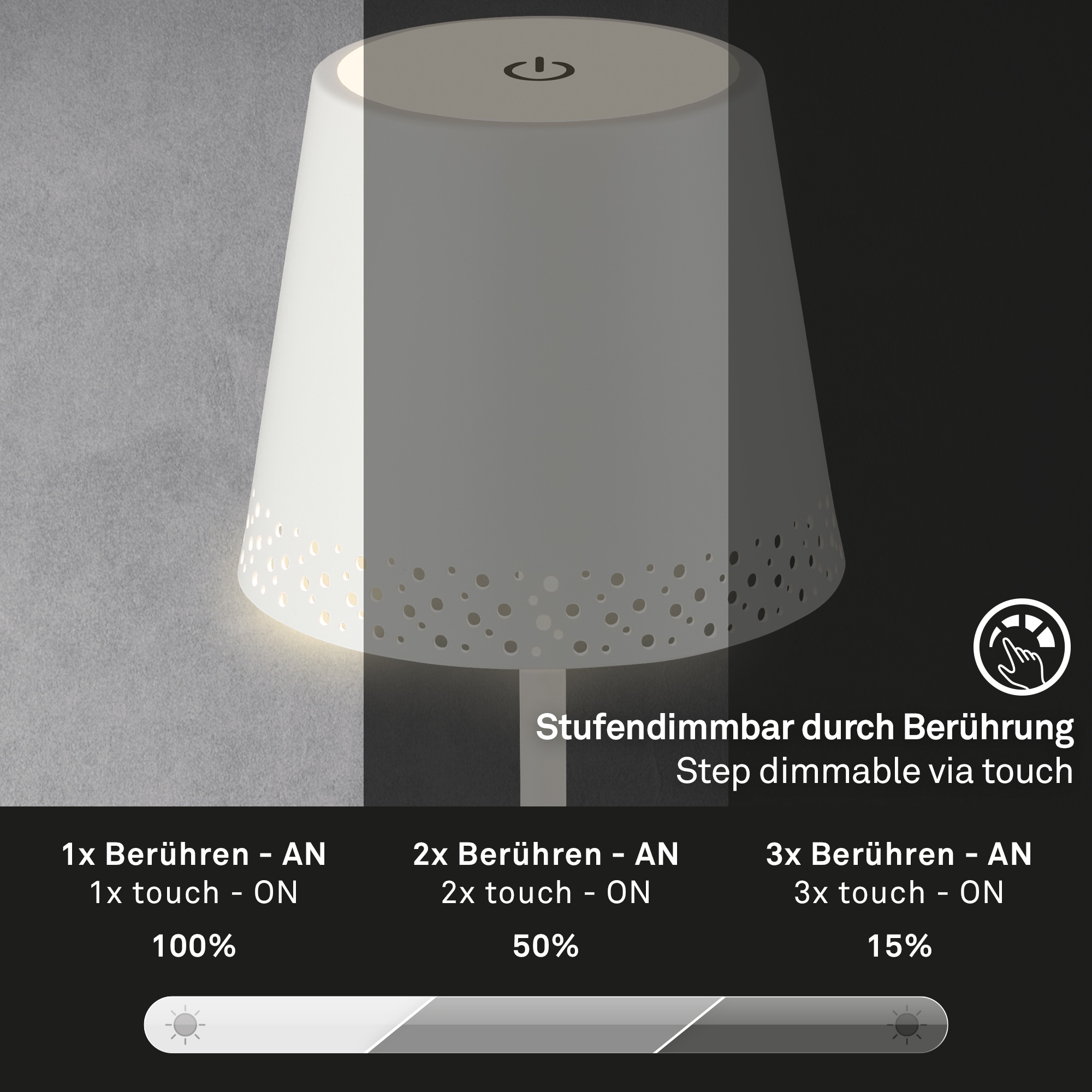 Briloner Leuchten LED Tischleuchte »KIKI« LED-Modul 1 Stk. Warmweiß mit Akku, höhenverstellbar, USB-C, warmweiß, IP44, silber, 38 cm