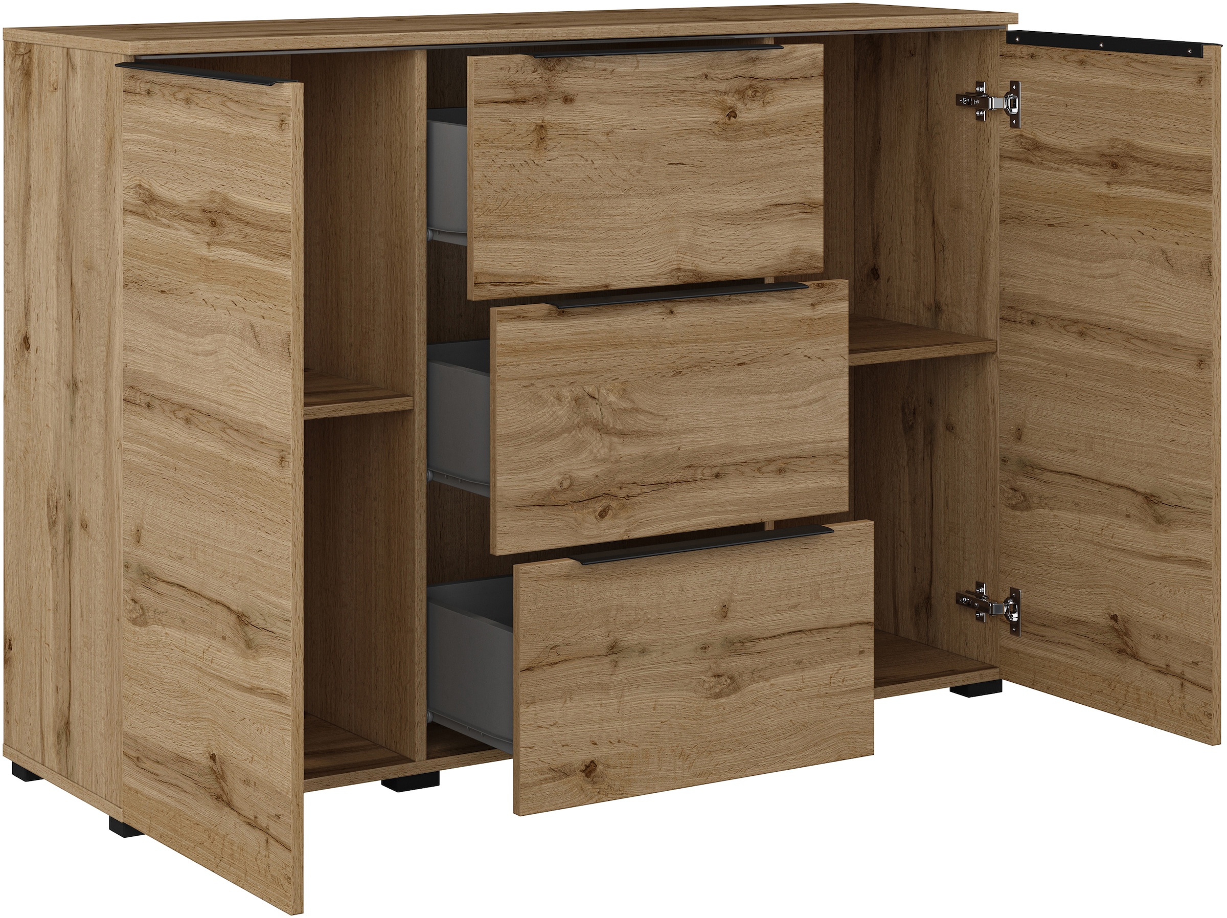 INOSIGN Sideboard »Tana, Breite 132 cm, moderne Kommode 3 SK,2 Trg«, Schubladenschrank,Anrichte mit viel Stauraum, Einlegeböden verstellbar