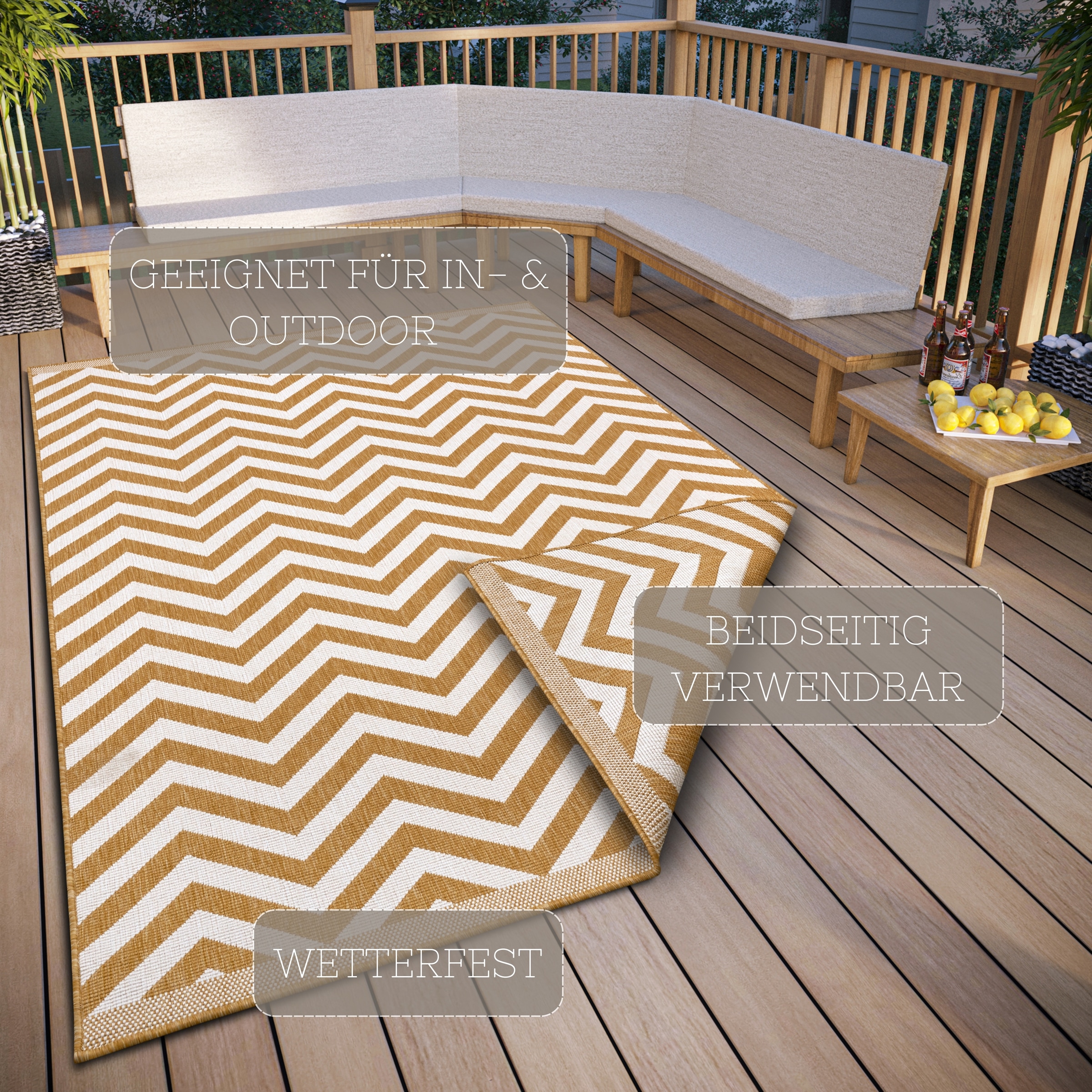 NORTHRUGS Teppich »Palma Wendeteppich«, rechteckig, 5 mm Höhe, In-& Outdoor, Wetterfest, Balkon, Läufer, Wohnzimmer, Wasserfest