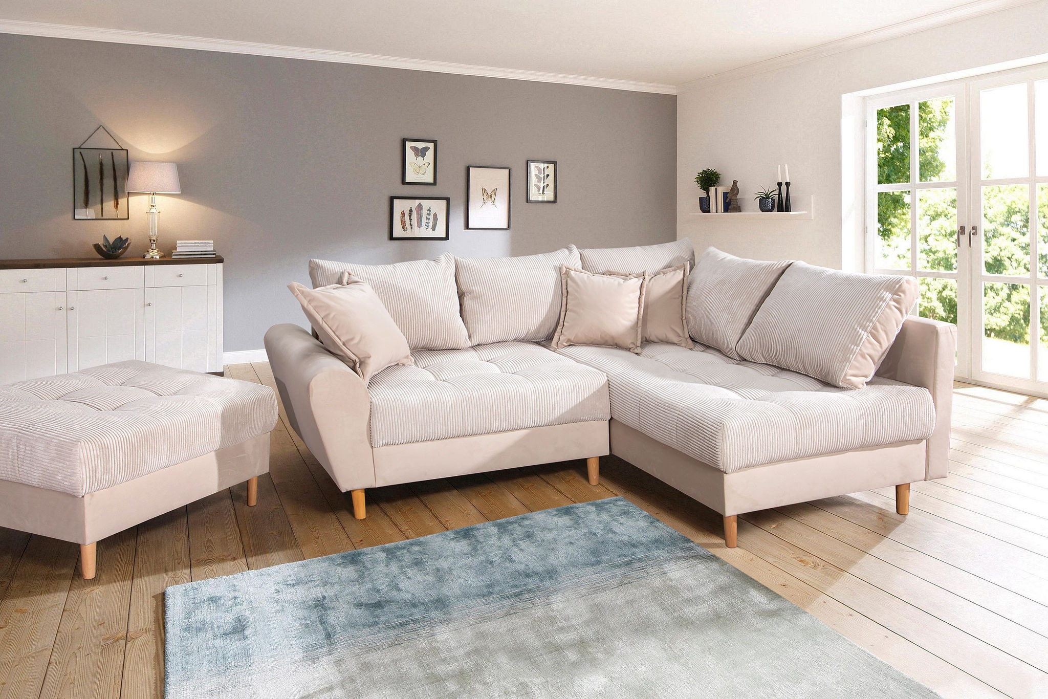 Home affaire Ecksofa »Rice L-Form inkl. Hocker«, (Set, mit Hocker), mit Bon günstig online kaufen