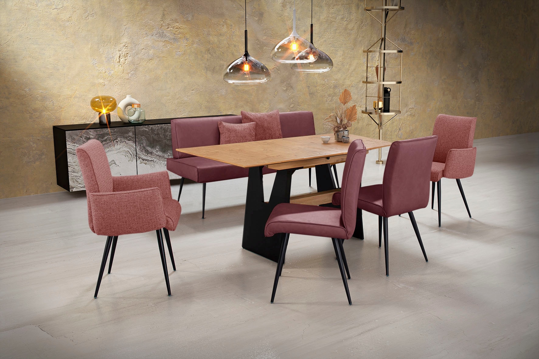 K+W KOMFORT & WOHNEN Essgruppe »Giacomo I« Polsterbank, 2 Stühle und 2 Armlehnenstühle, 6 Stk. tlg. 2 Stühle und Bank, 2 Armlehnenstühle Stoff 775,...