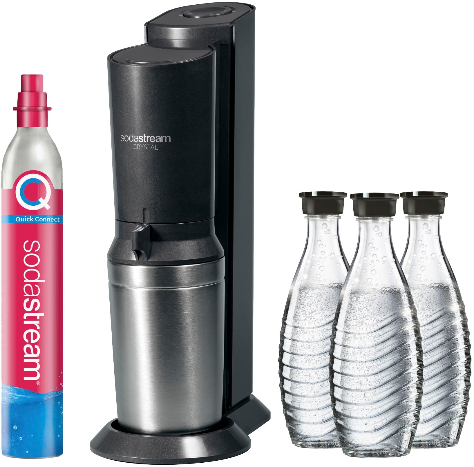 SodaStream Wassersprudler »Crystal 3.0 - Vorteilspack«, (Set, 5 tlg.), mit Quick Connect CO2-Zylinder und 3x Glaskaraffe 0,7 L