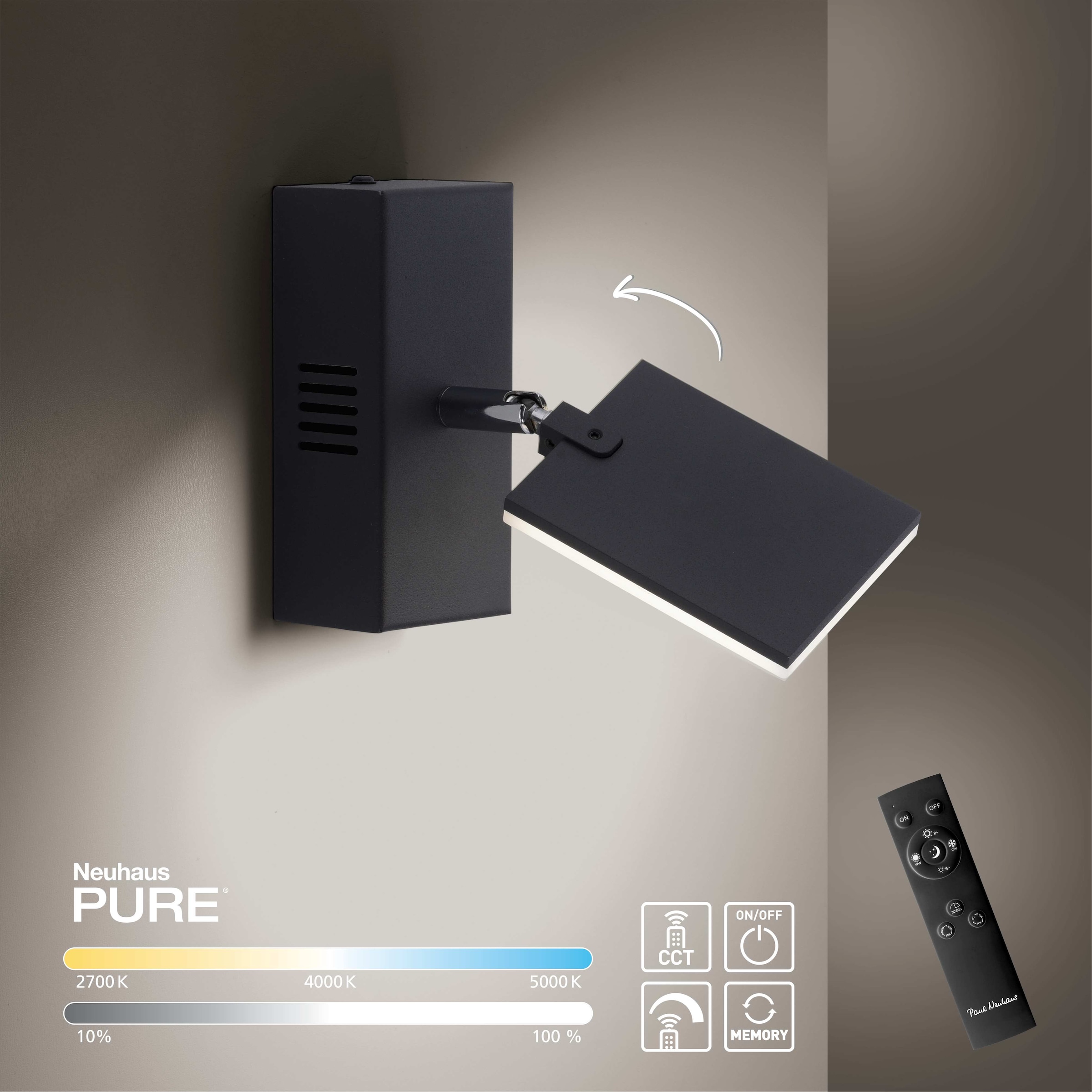 Neuhaus PURE LED Wandleuchte »PURE Mira« LED-Board 1 Stk. warmweiß - kaltweiß Dimmbar, CCT, Wippschalter, Fernbedienung, beweglich