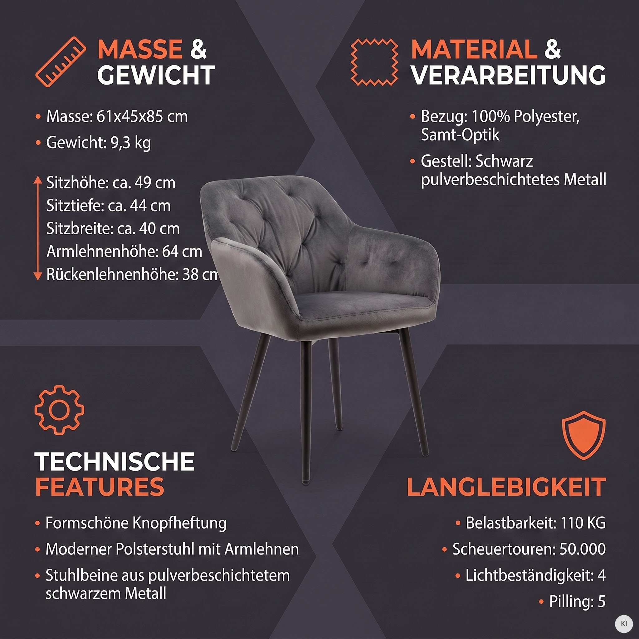 SalesFever Esszimmerstuhl »Coventry Komfortabler Polstertuhl im eleganten Stil« () Stilvoll mit eleganter Knopfheftung