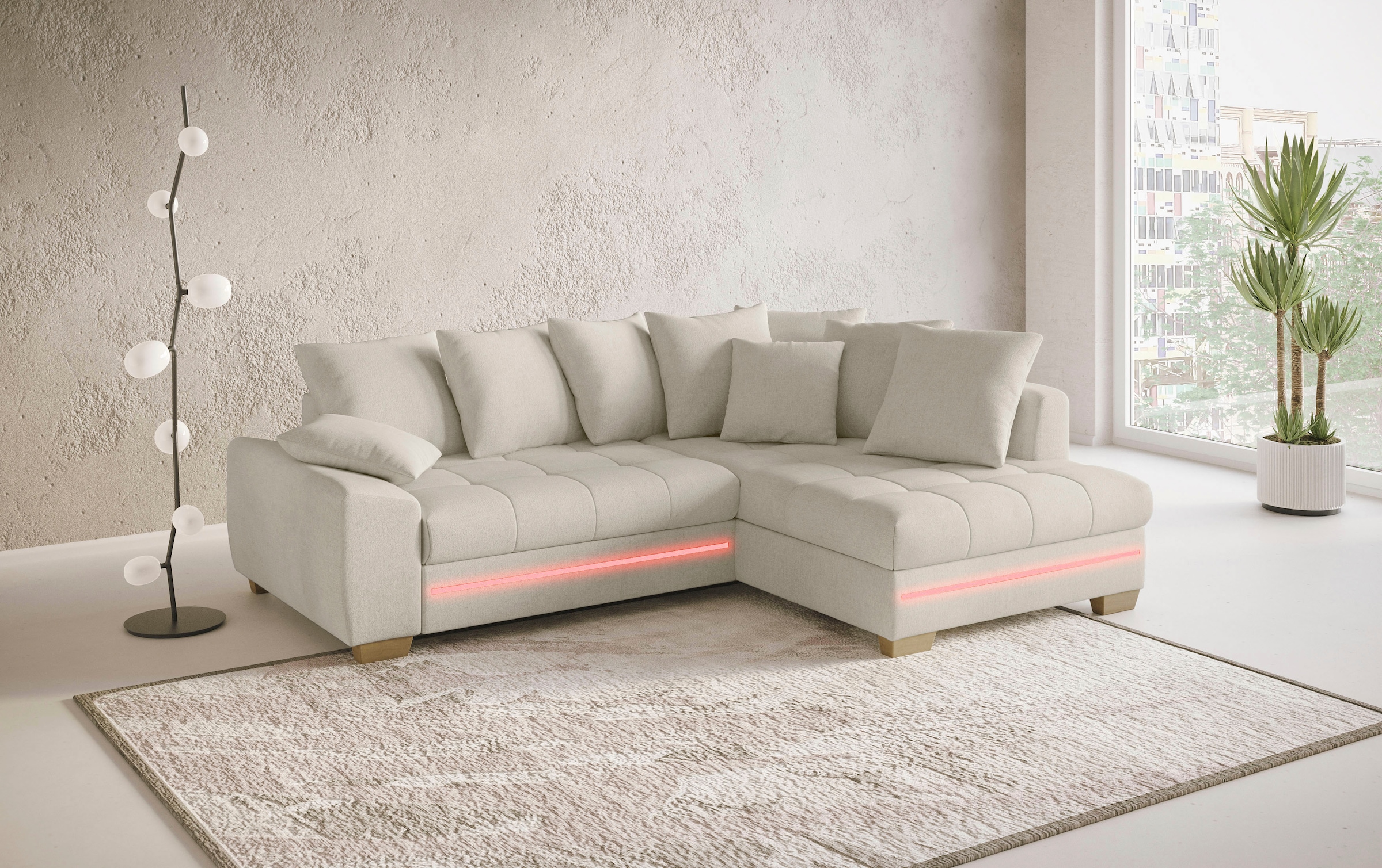 Mr. Couch Ecksofa »Nikita II, L-Form«, mit RGB-LED Beleuchtung, wahlweise mit Bett, Bettkasten, Kaltschaum