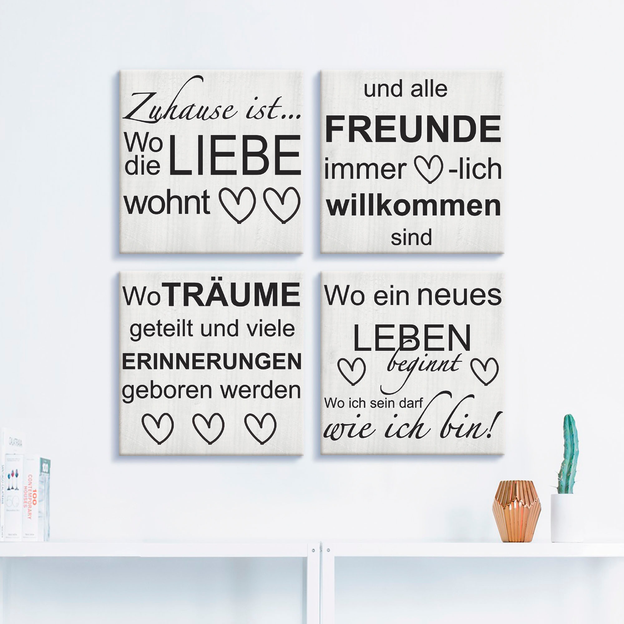Artland Leinwandbild »Wo die Liebe wohnt 1-4« Sprüche & Texte 4 Stk. tlg. 4er Set, verschiedene Größen