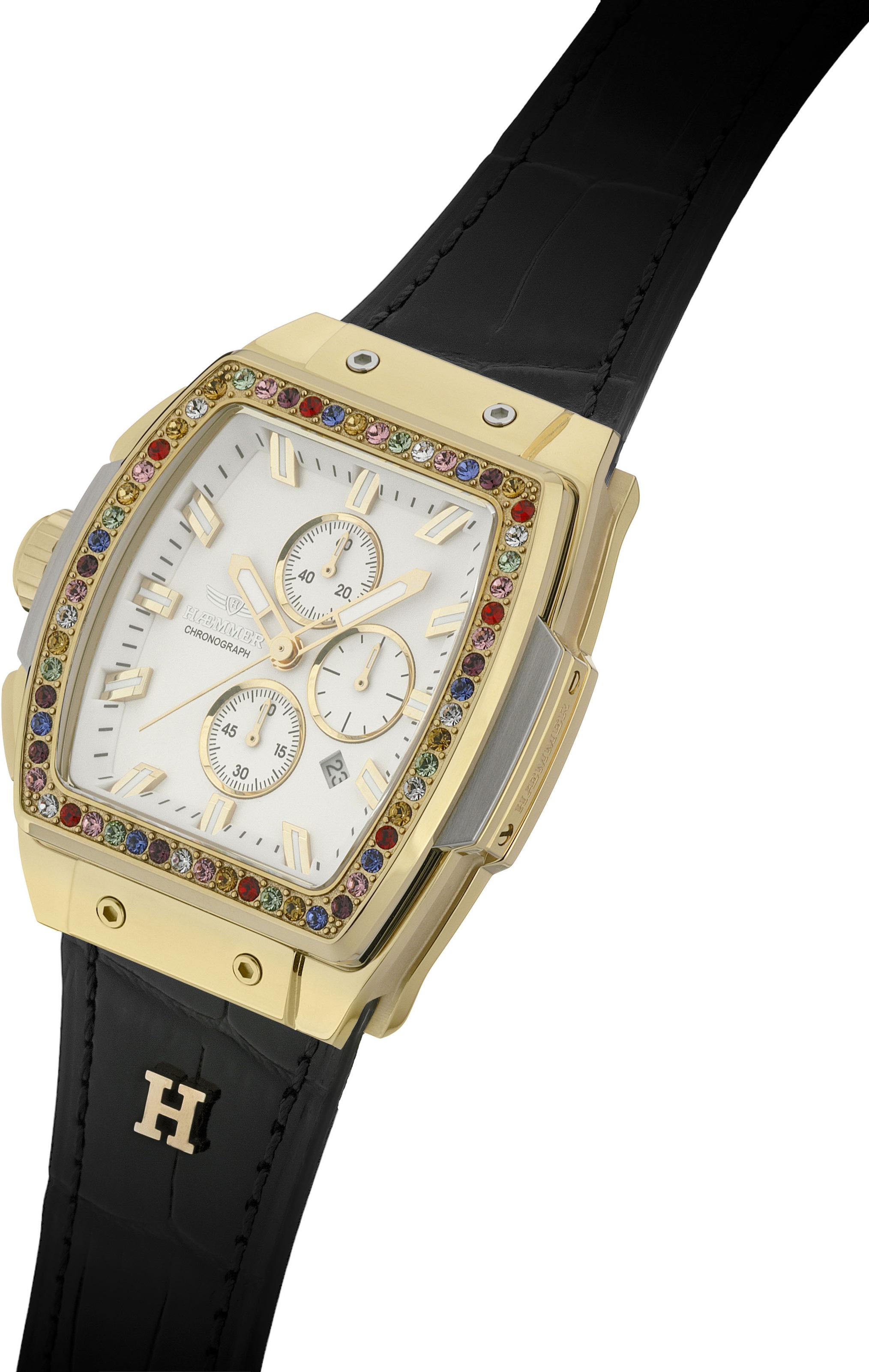 HAEMMER GERMANY Chronograph »TONNEAU«, Quarzuhr, Armbanduhr,Damenuhr,Lederarmband,digital,Datum,Stoppfunktion