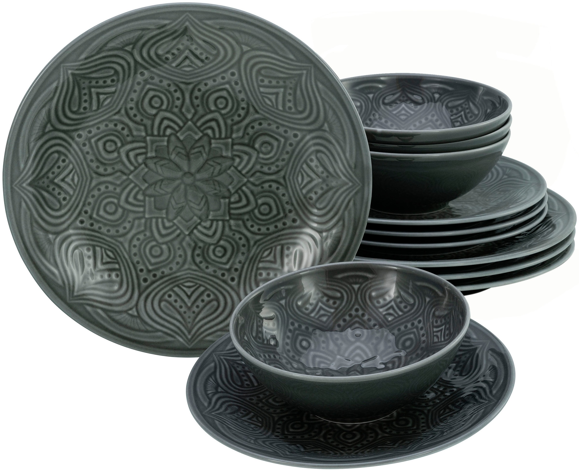 CreaTable Teller-Set »Orient Mandala« Speiseteller, Dessertteller und Schal günstig online kaufen