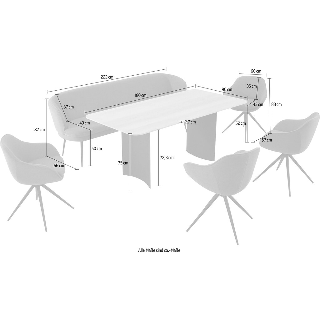 K+W Komfort & Wohnen Essgruppe »ZOOM«, abgerundete Essgruppe mit Solobank, 4 Sesseln und 1 Tisch
