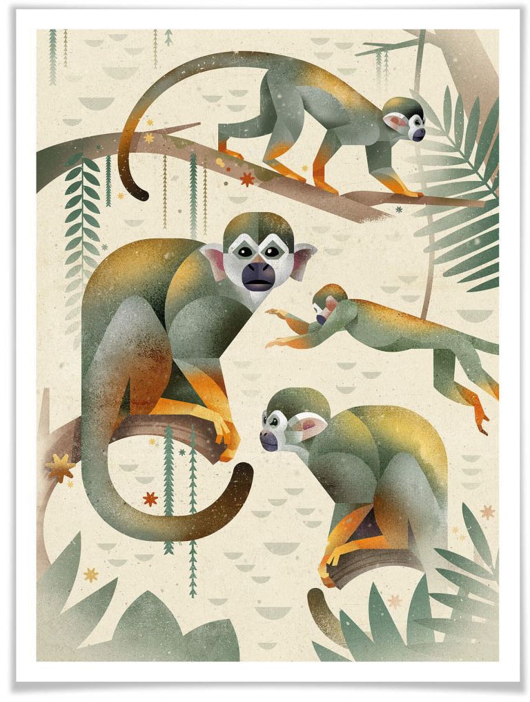 Poster »Squirrel Monkeys«, Tiere, (1 St.), Poster ohne Bilderrahmen