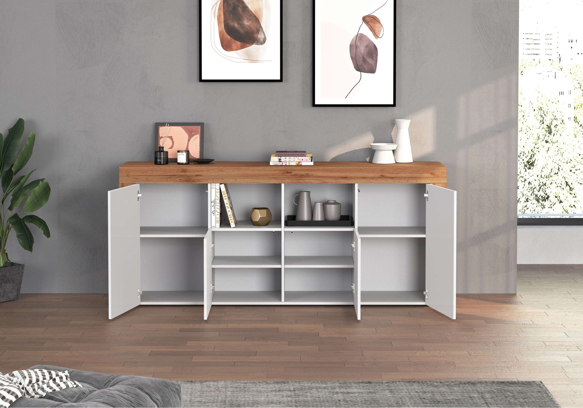 INOSIGN Sideboard »CHRONOS Breite 200 cm mit 4 Türen, 2 offene und 8 geschlossene Fächer«, (1 St.), Sideboard,Kommode, Schrank, Grifflos mit Push to Open, Made in Italy