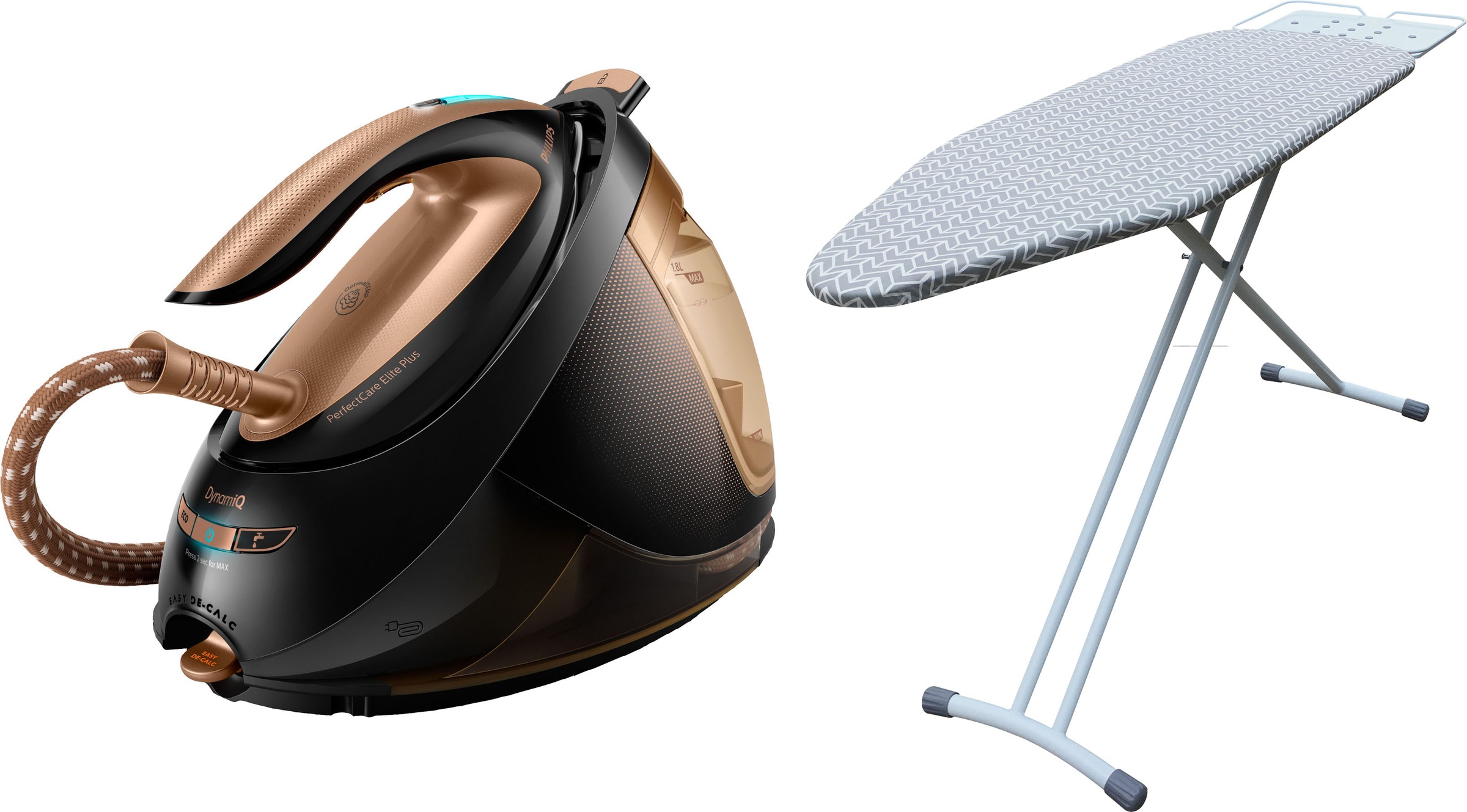 PHILIPS Dampfbügelstation »GC9682/80 PerfectCare Elite Plus« 1.800 ml Wassertank inkl. Bügelbrett GC221/98, T-IonicGlide Premium-Bügelsohle...