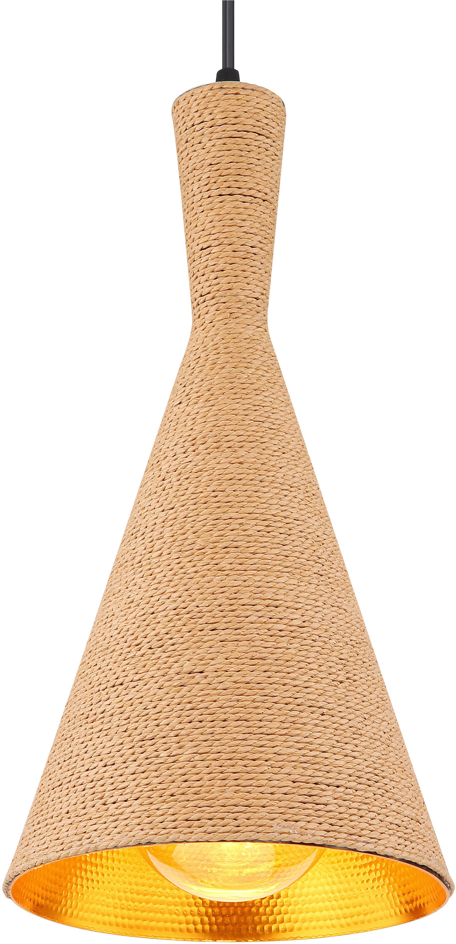 GLOBO LIGHTING Hängeleuchte »LUDMILLA« E27 1 Stk. Hängelampe goldfarben Schirm mit Kordel DM 19cm Esszimmer