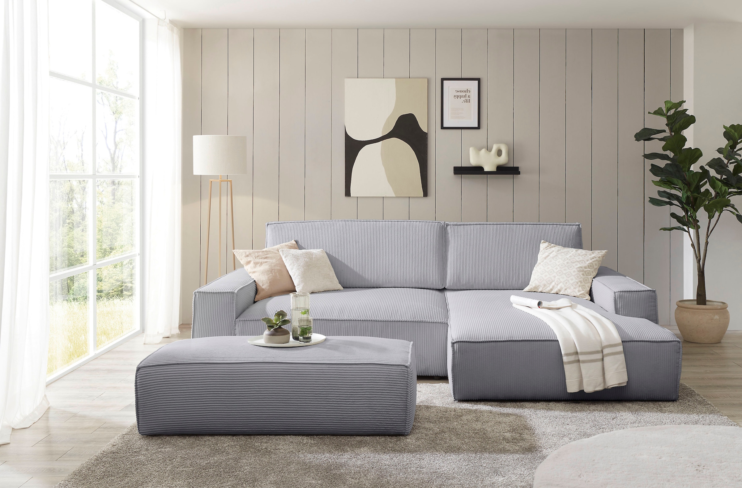 Home affaire Polsterecke »NEU: SHERWOOD XXL tief, L-Form mit Schlaffunktion, Big-Sofa mit Hocker«, (Set, 2 St.), stellbar zum Schlafsofa (Krokodilverbinder), Cord, Leinenoptik