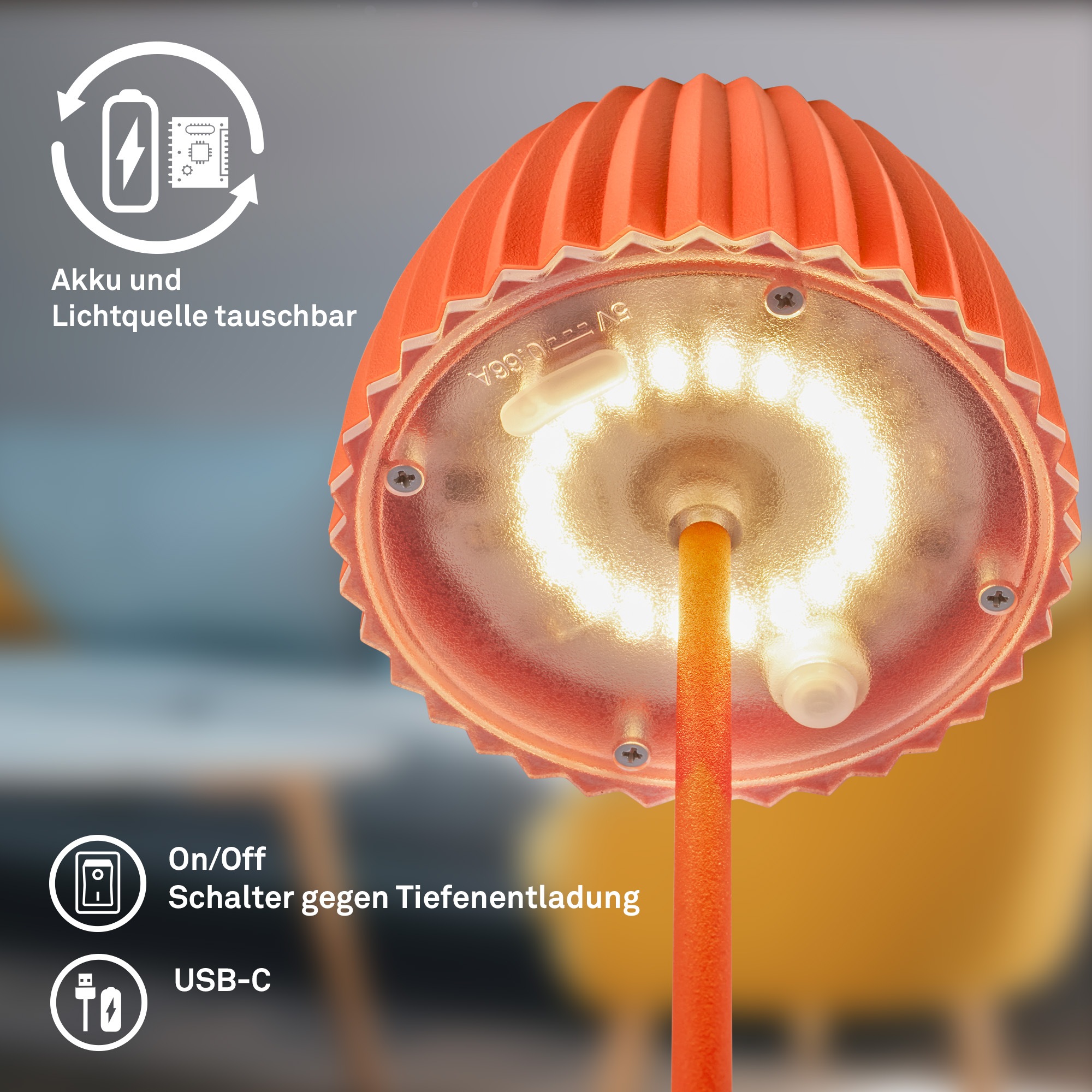 Briloner Leuchten LED Tischleuchte »Akku LED Tischleuchte, mini, orange«
