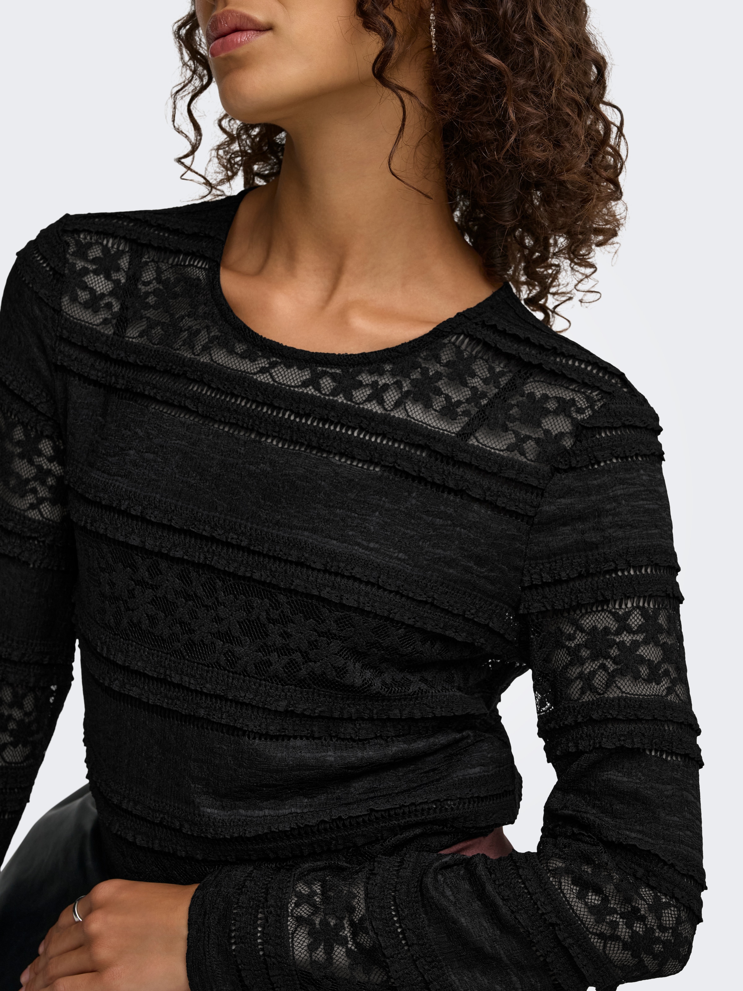 JDY Longsleeve »JDYSARAH L/S LACE TOP JRS NOOS« Kunstfaser, normal geschnitten