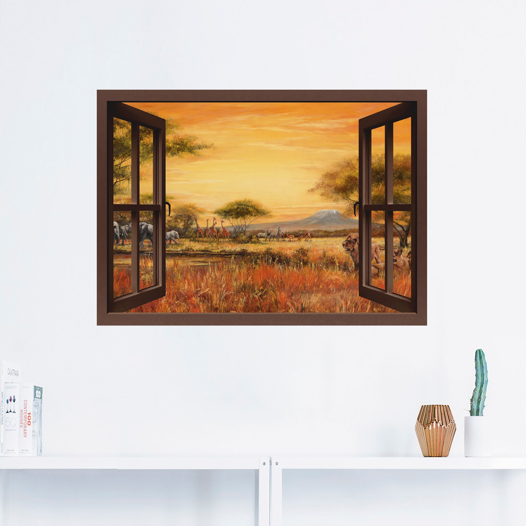 Artland Wandbild »Fensterblick Afrikanische Steppe Löwen«, Fensterblick, (1 günstig online kaufen